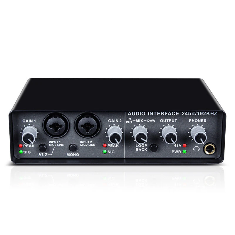 Q-24 Computer Geluidskaart Externe USB Audio Interface 24 Bit/192kHz 2 In 4 Uit Geluidskaart met 48V Phantom Power Loopb