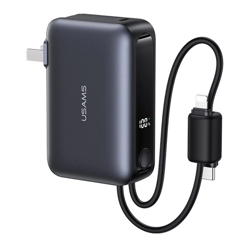 USAMS CD260 22,5W 37Wh 10000mAh Stekker Kracht Bank Komt met Type-C&iP Gesp Handgreep Kabel Digitale Weergave Externe Ba
