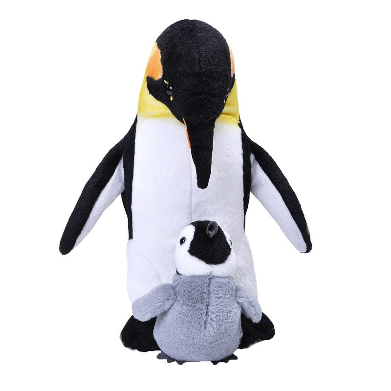 Wild Republic Pluche knuffel - keizerspinguin met jong - 38 cm -
