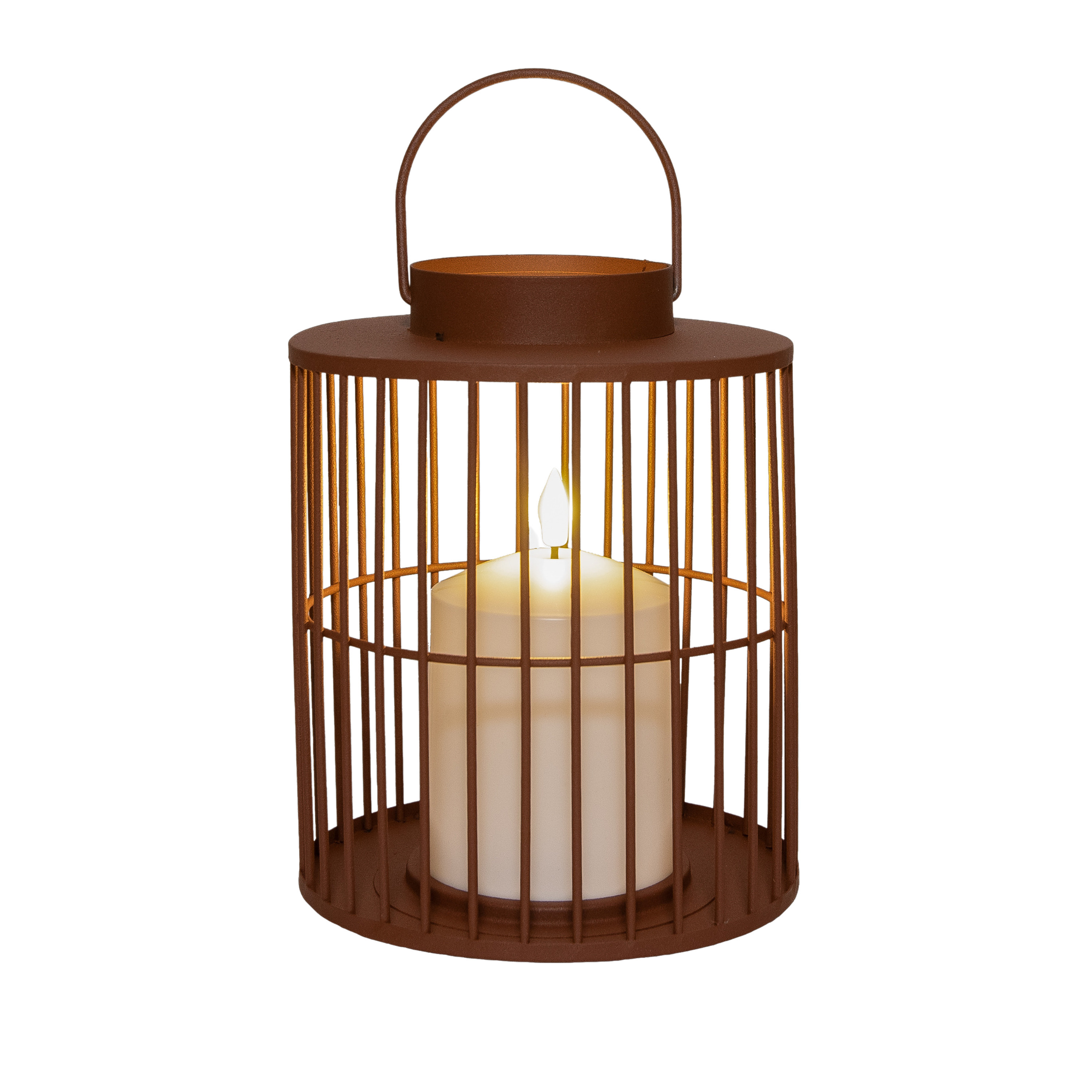 Anna Collection Lantaarn met LED kaars - terra - 15 x 18 cm - metaal -