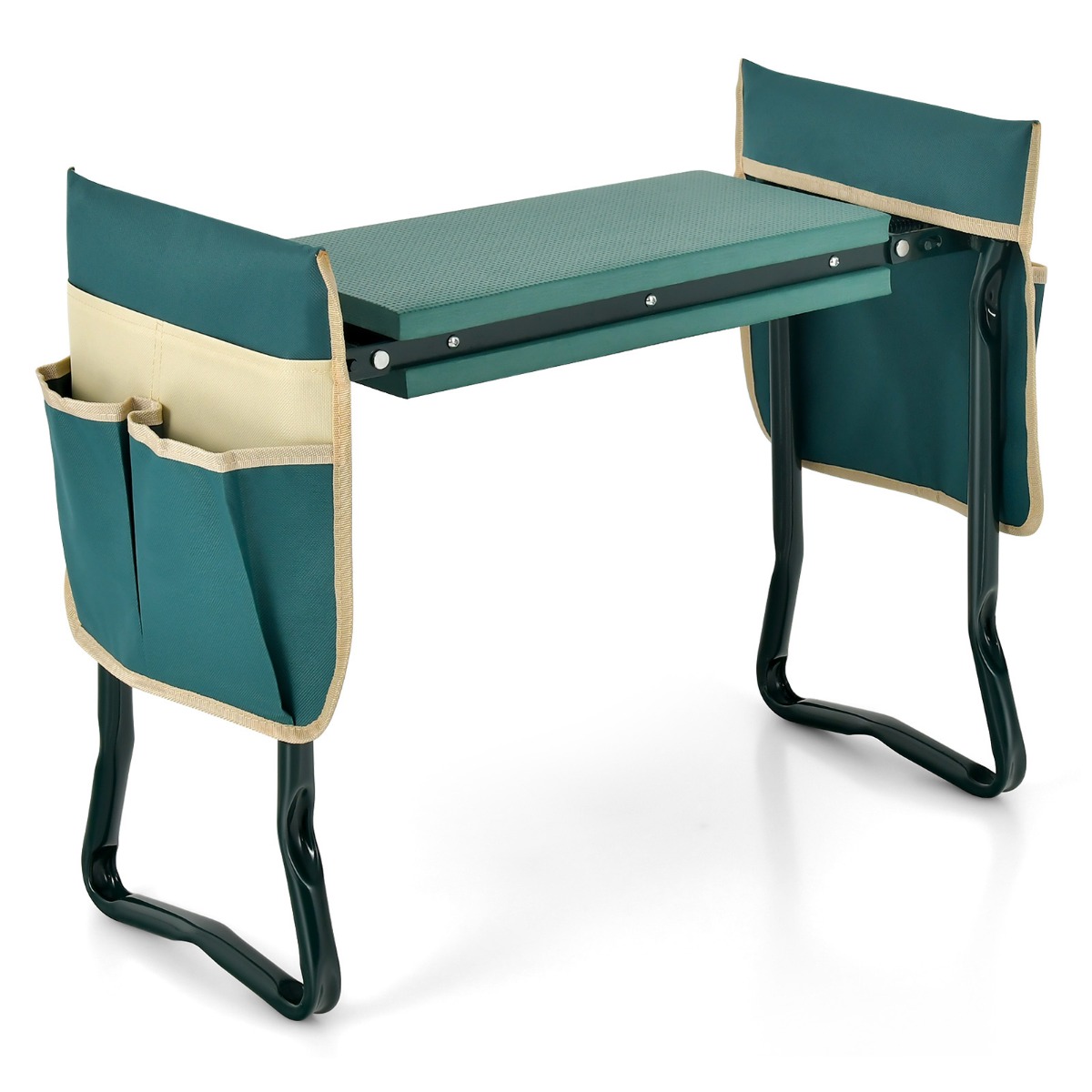 2-In-1 Knieler en Tuinstoel Opvouwbaar en Draagbaar Kniebank met EVA-Vulling en 2 Gereedschapszakken Groen