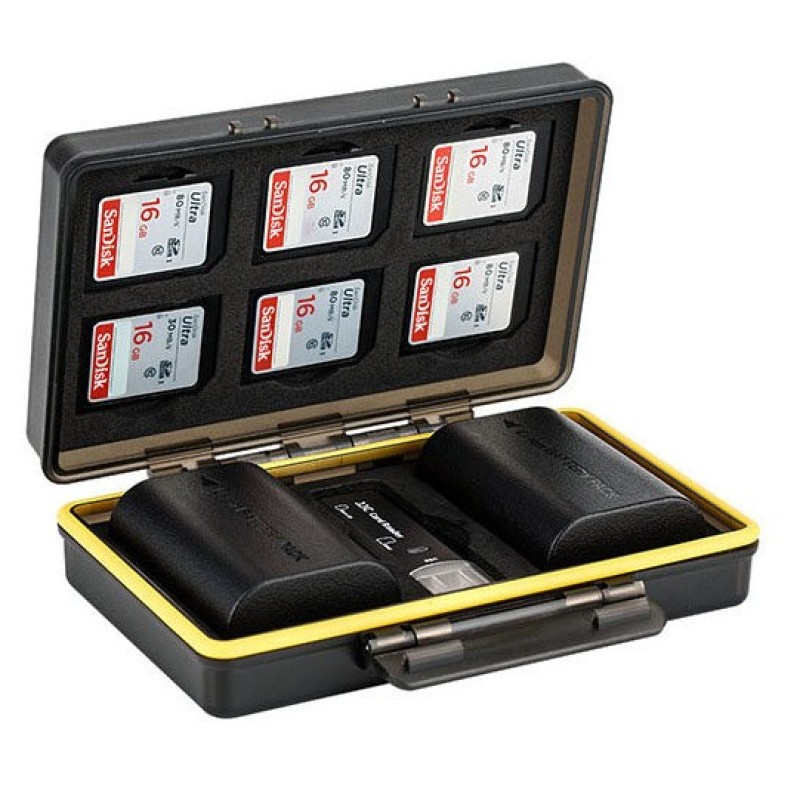 JJC BC-3LPE6 multifunctionele batterij case voor Canon LP-E6/LP-E6N accu's met ruimte voor 6 SD-kaarten en USB 3.0 cardreader