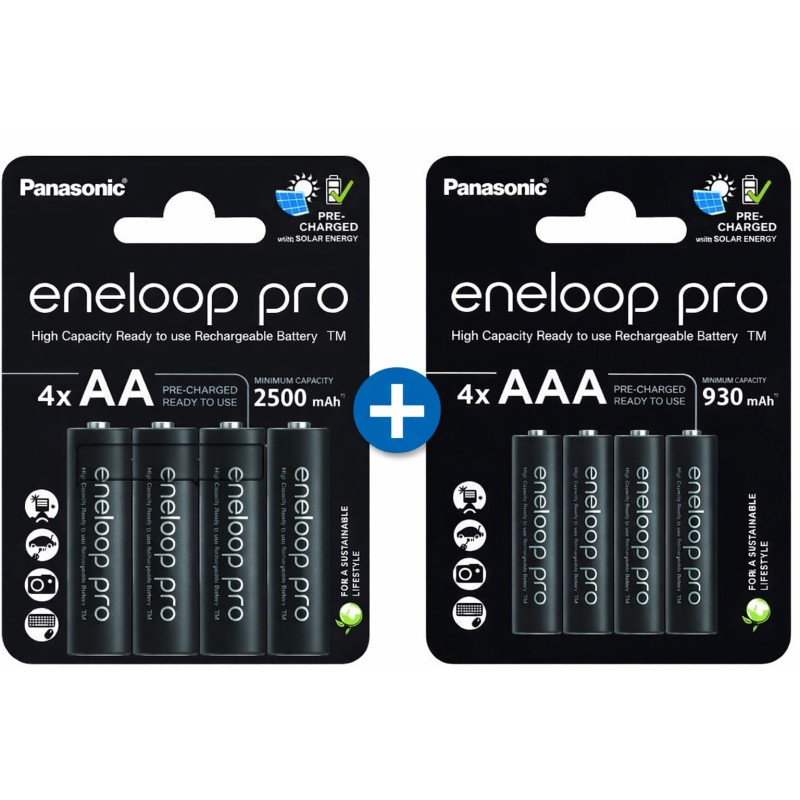 Panasonic Eneloop Pro Combi pack - 4 x AA en 4 x AAA oplaadbare batterijen met opbergdoosjes