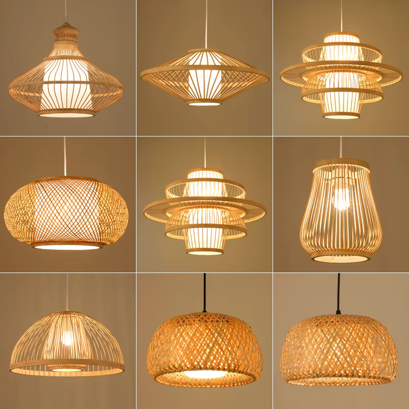 Chinese Bamboo Retro Hanging Light Fixtures Wicker Pendant Light Living Room Hotel Restaurant Aisle Hanging Lamp Decor