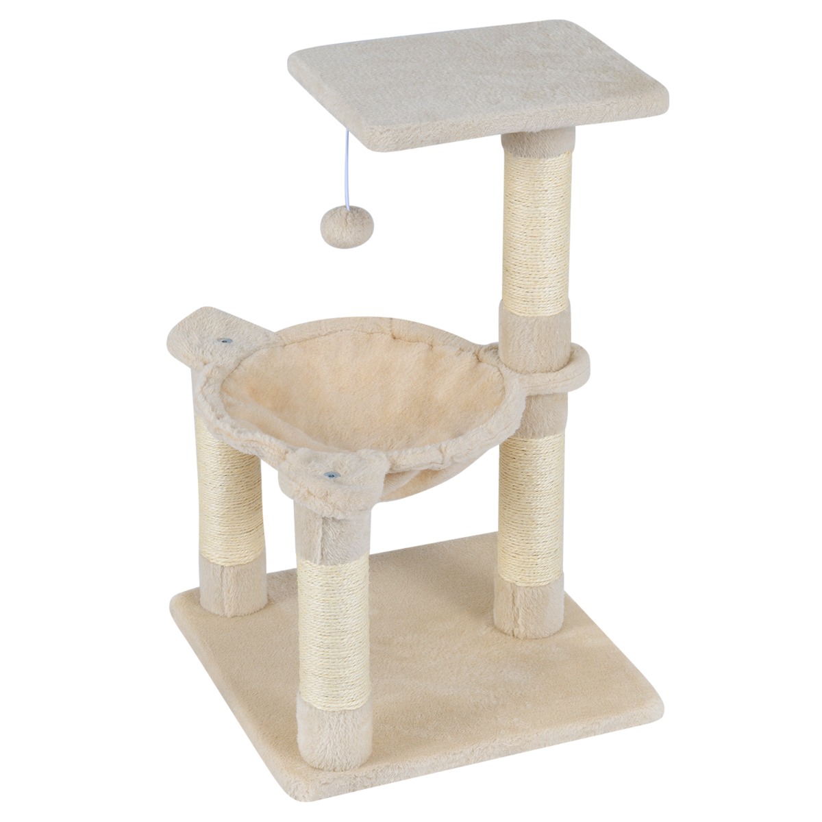 Krabpaal Kleine Kattenboom van 64 cm met Uitkijkplek Bovenin en Comfortabele Hangmat Natuurlijke Sisal Krabpalen Hangende Bal