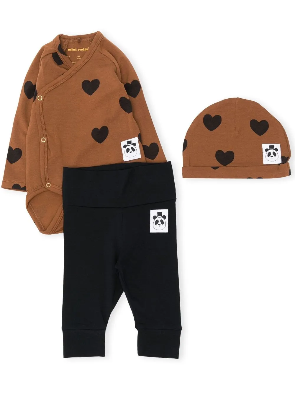 Mini Rodini ensemble body-pantalon-bonnet à manches longues - Marron