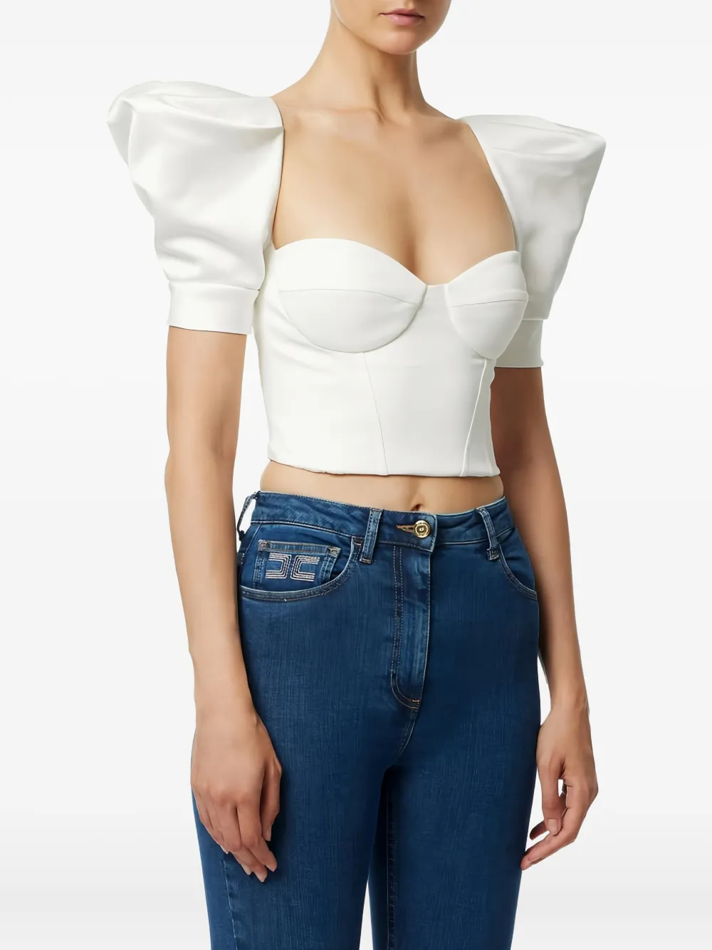 Elisabetta Franchi haut bustier à manches bouffantes - Blanc