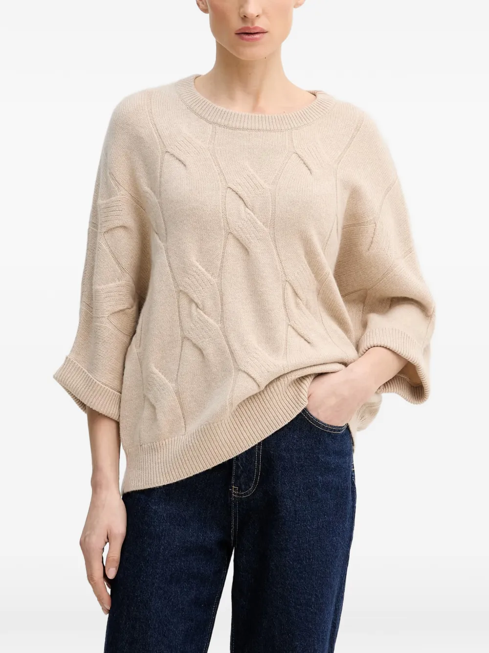 Benetton pull en maille torsadée - Tons neutres