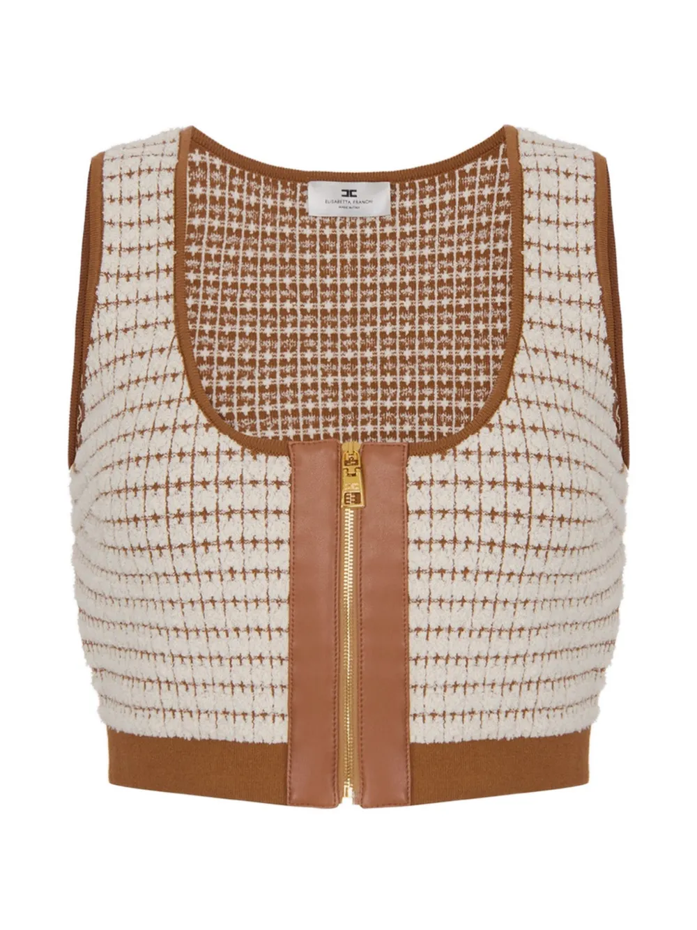 Elisabetta Franchi Chenille zip-up crop top - Tons neutres