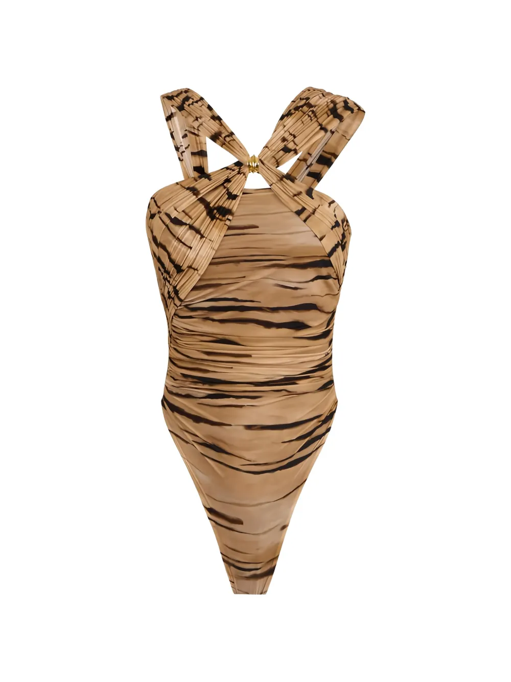 Elisabetta Franchi body à imprimé tigre à bretelles croisées - Tons neutres