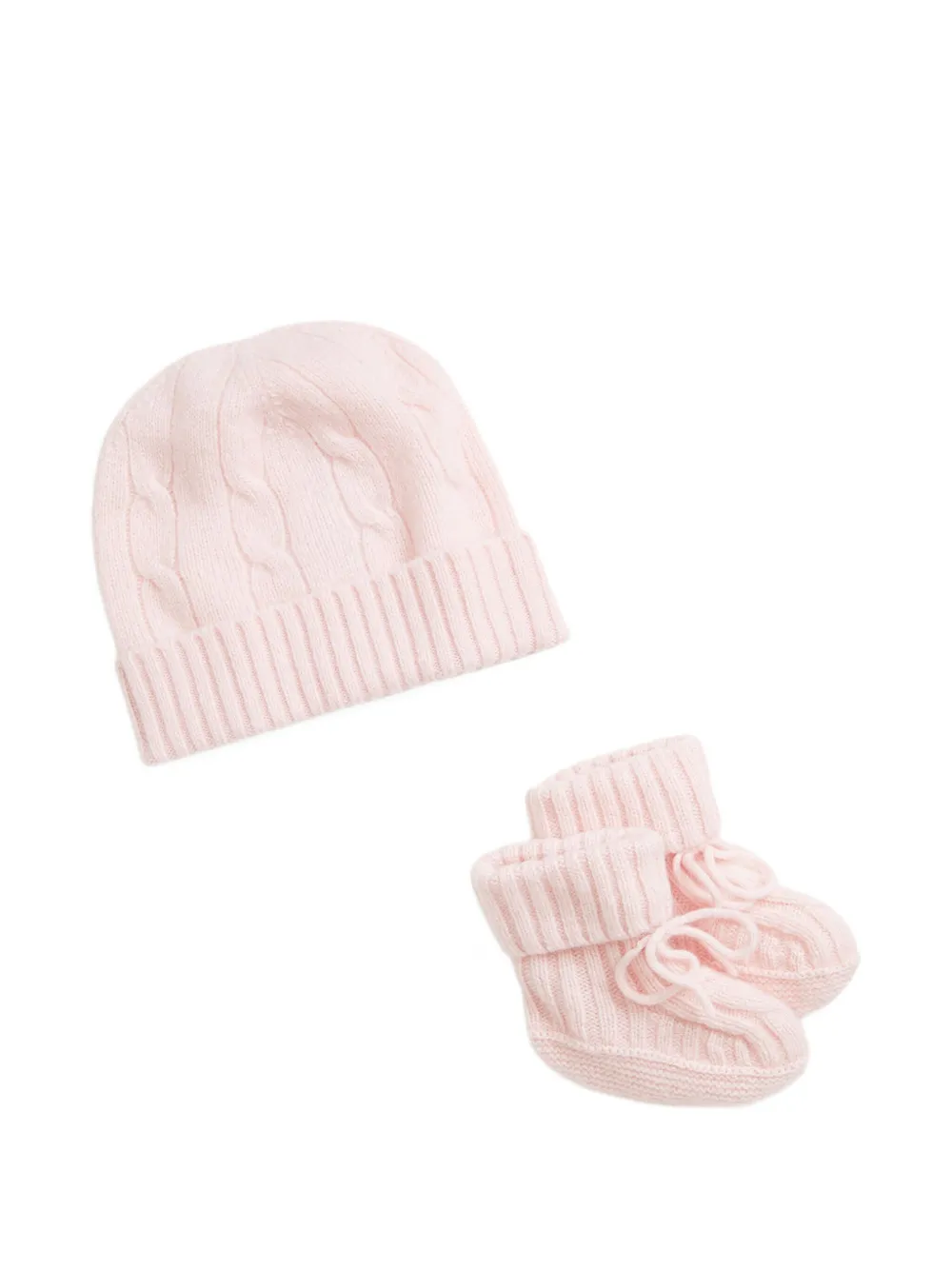 POLO RALPH LAUREN KIDS ensemble bottines-bonnet en maille torsadée - Rose