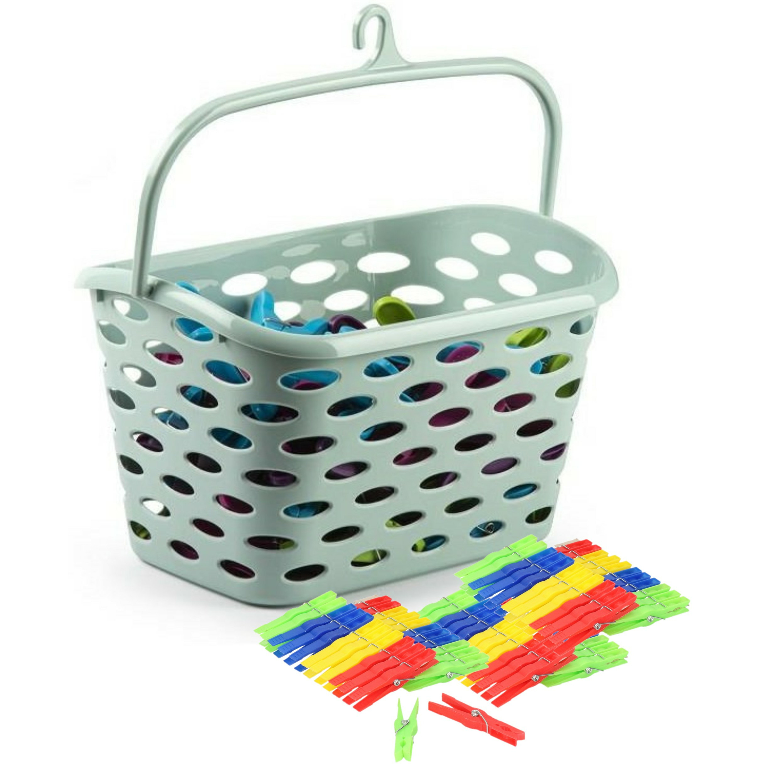 Plasticforte Wasknijpers ophang mandje/bakje - mintgroen - met 72x plastic knijpers -