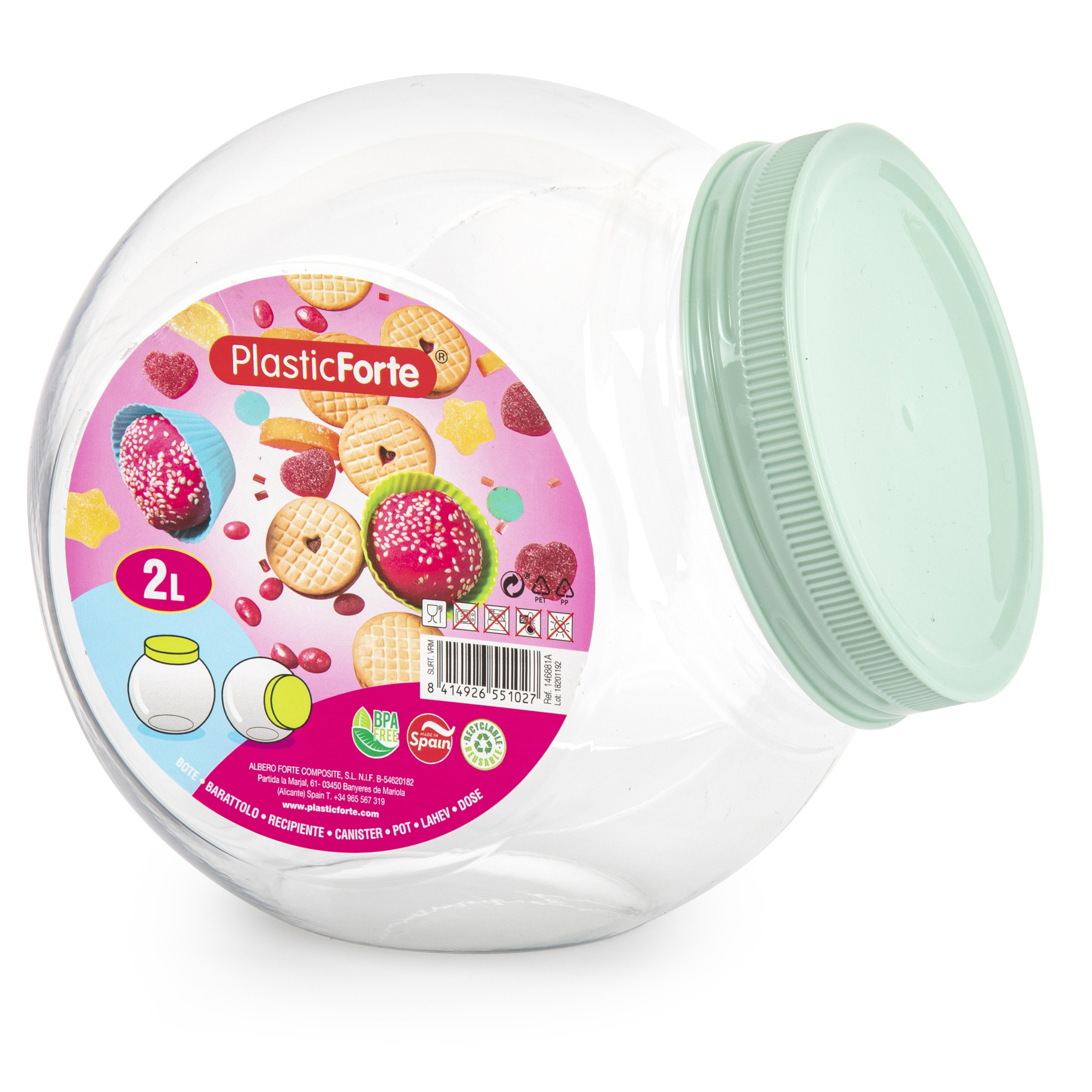 Snoeppot/voorraadpot - 2L - mint groen - kunststof - D12 x H17 cm -