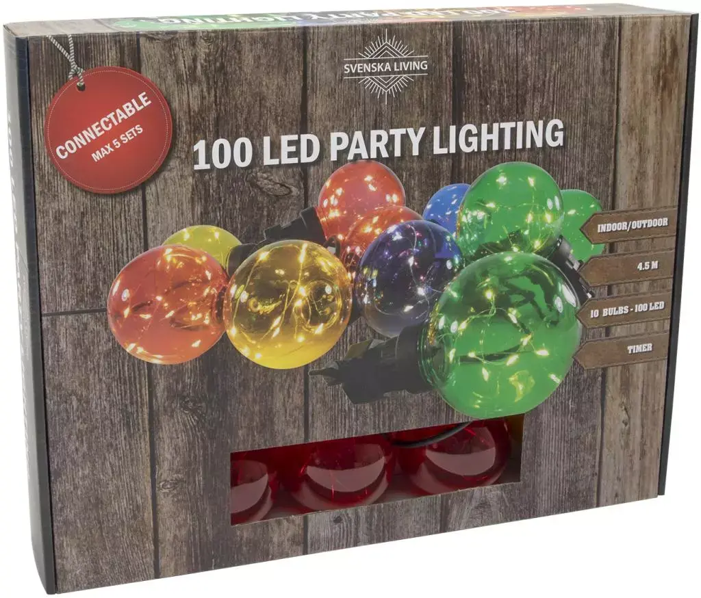Kerstverlichting Partylight - 10 Lampen 100 LEDs multicolor IP44 timer 4.5m