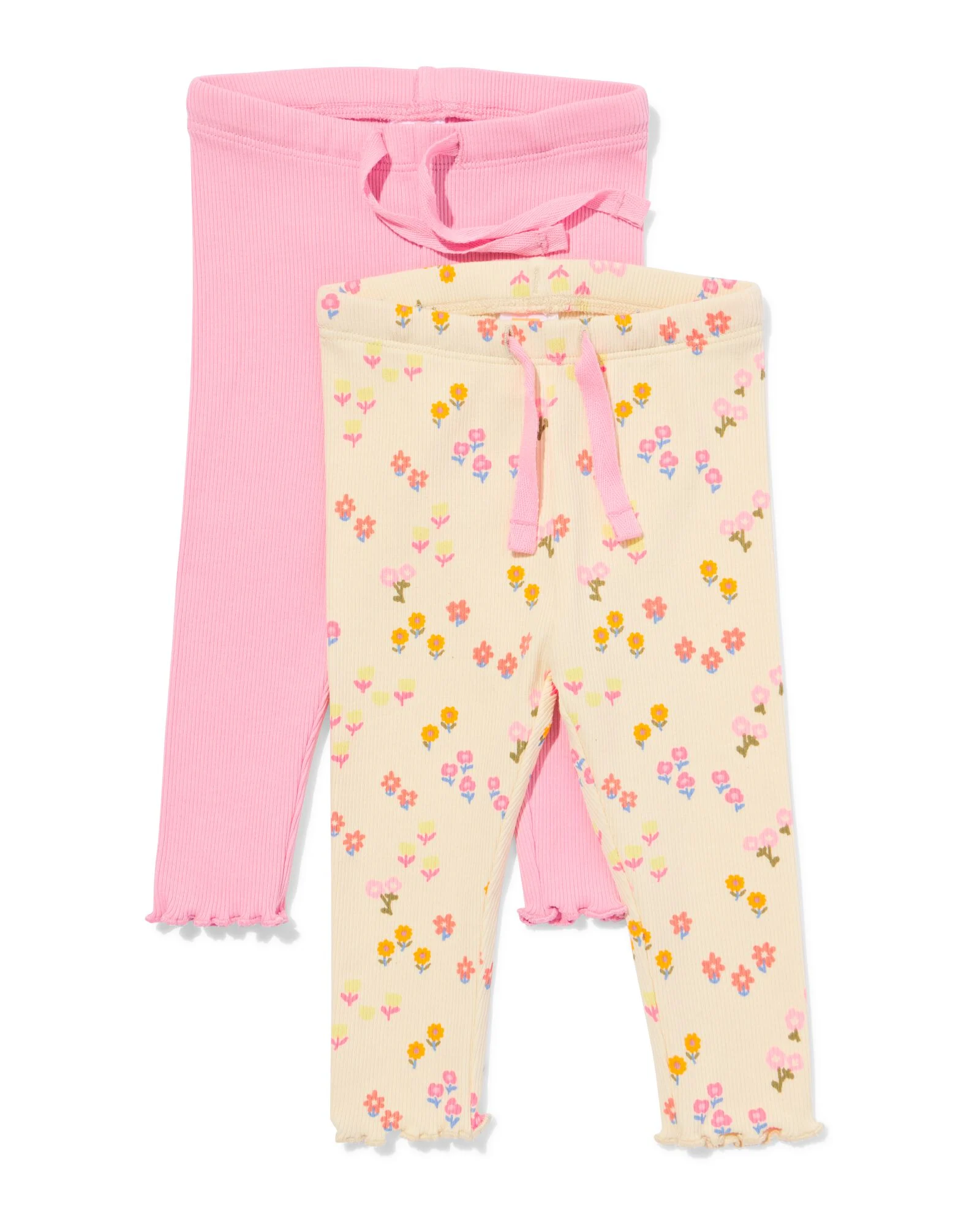HEMA HEMA Babyleggings Rib Bloemen - 2 Stuks Roze (roze)