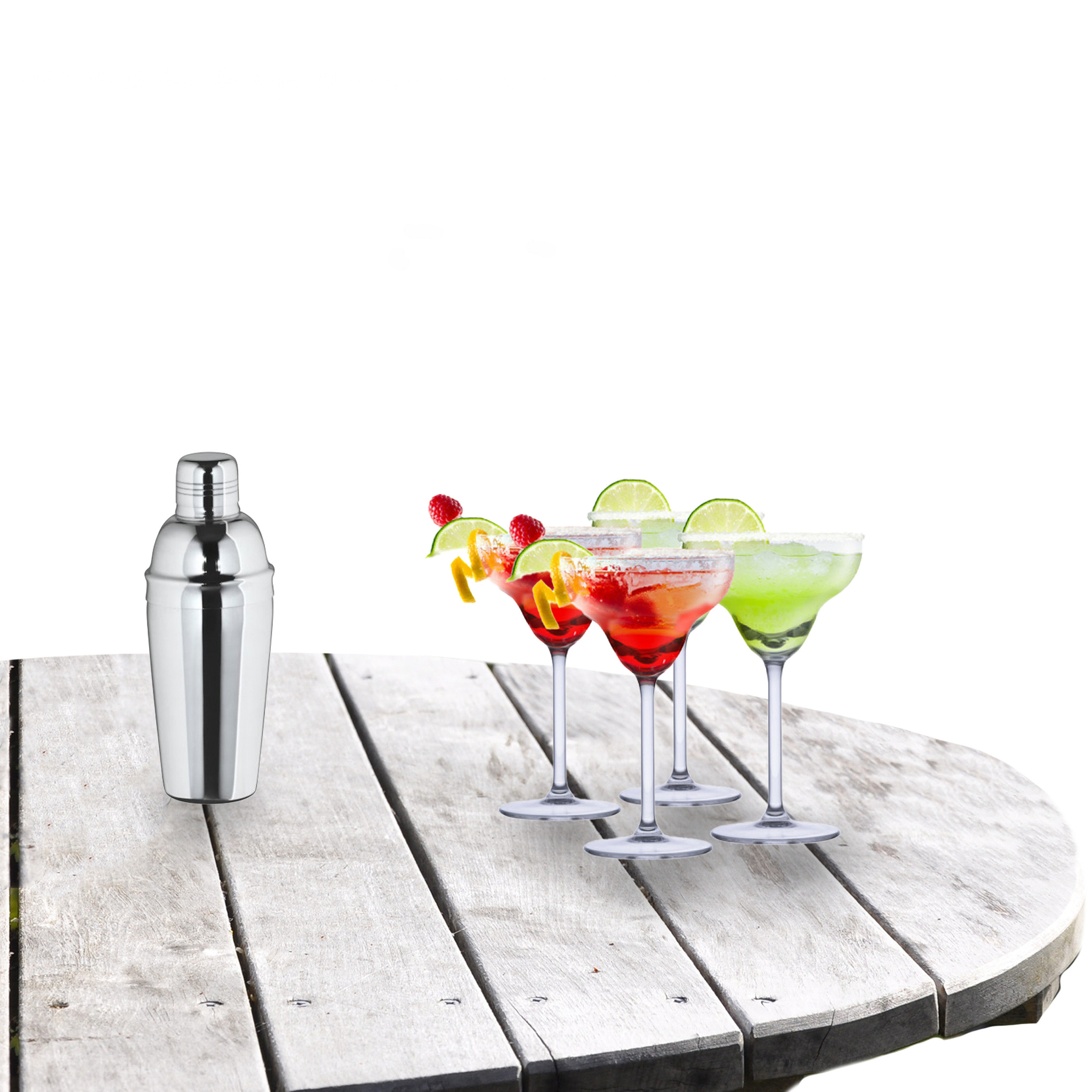 Alpina Cocktailshaker 500 ML - met 4x Margarita cocktailglazen - 250 ml