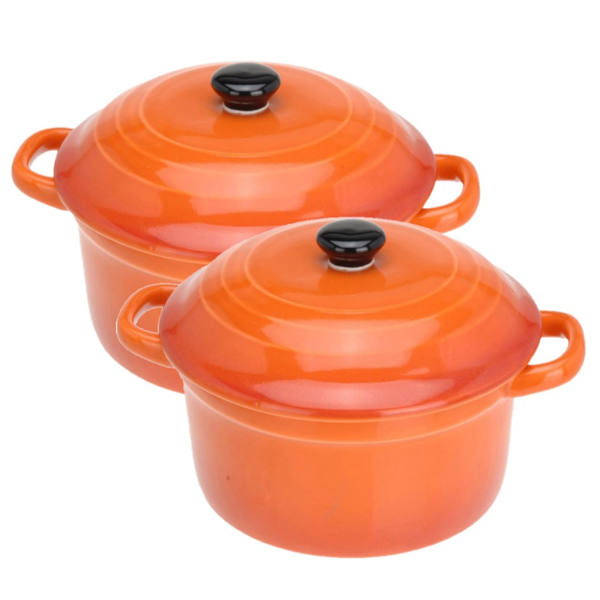 Mini stoofpannetje/ovenschaaltje - 2x - oranje - 9 cm - porselein -