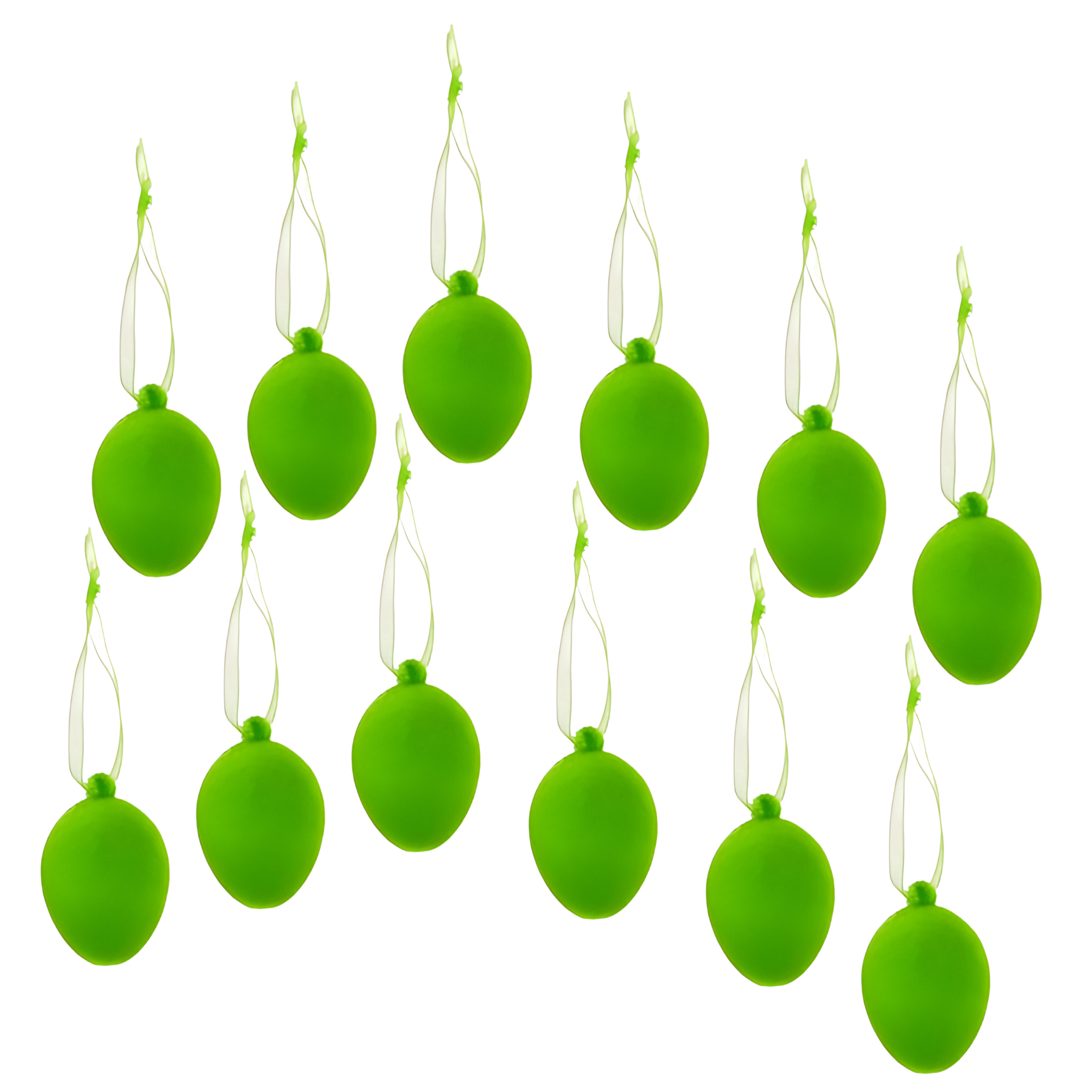 Paaseieren hangdecoratie - groen - set van 12x stuks - 4 x 6 cm - kunststof - Paasversiering