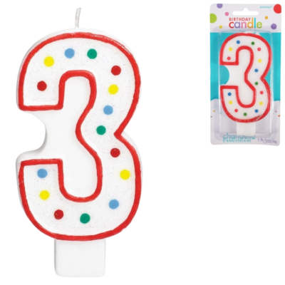 Amscan taartkaars cijfer 3 wit 13 cm | 24 stuks