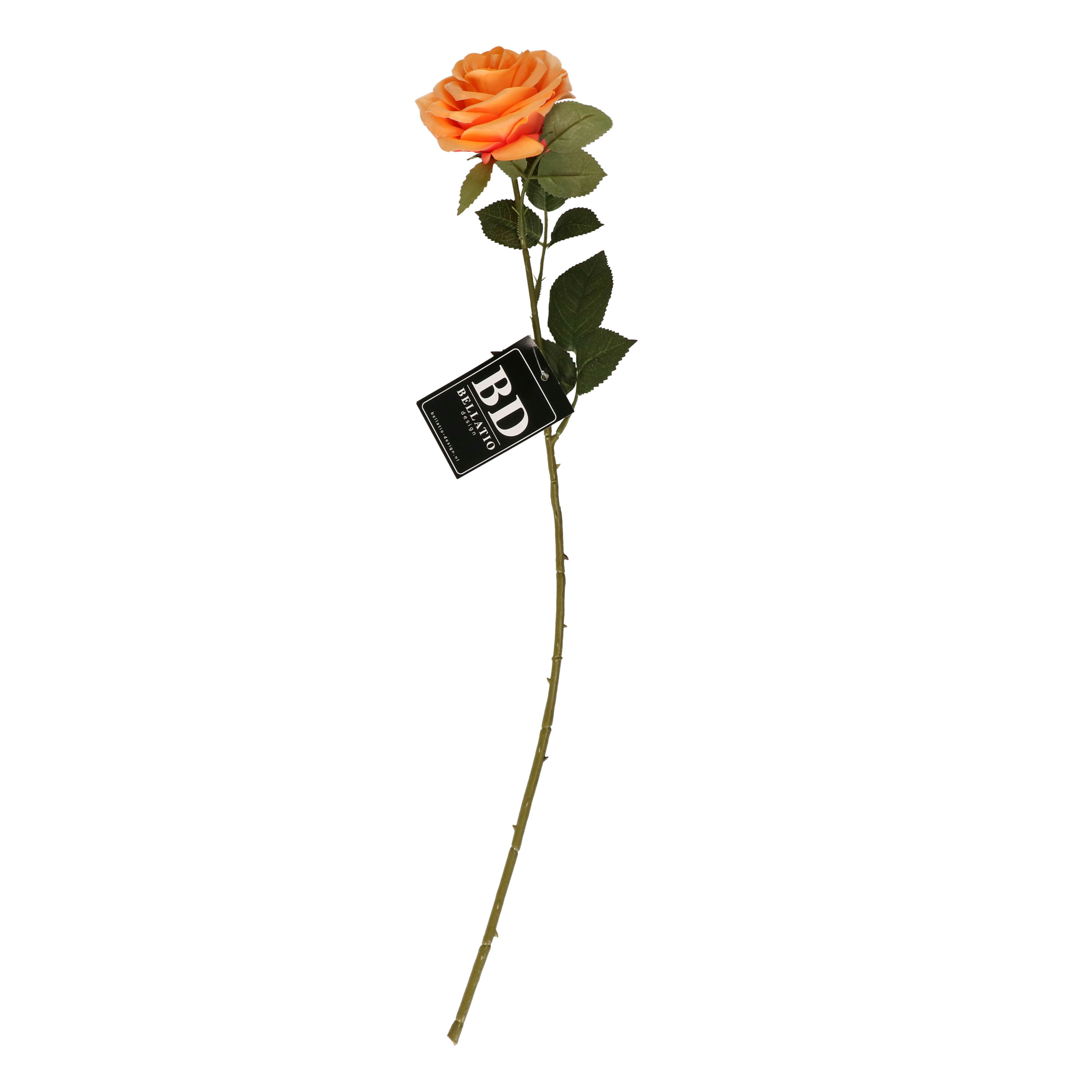 Bellatio Design Kunstbloem Roos Dijon - 64cm - perzik oranje - rozen -