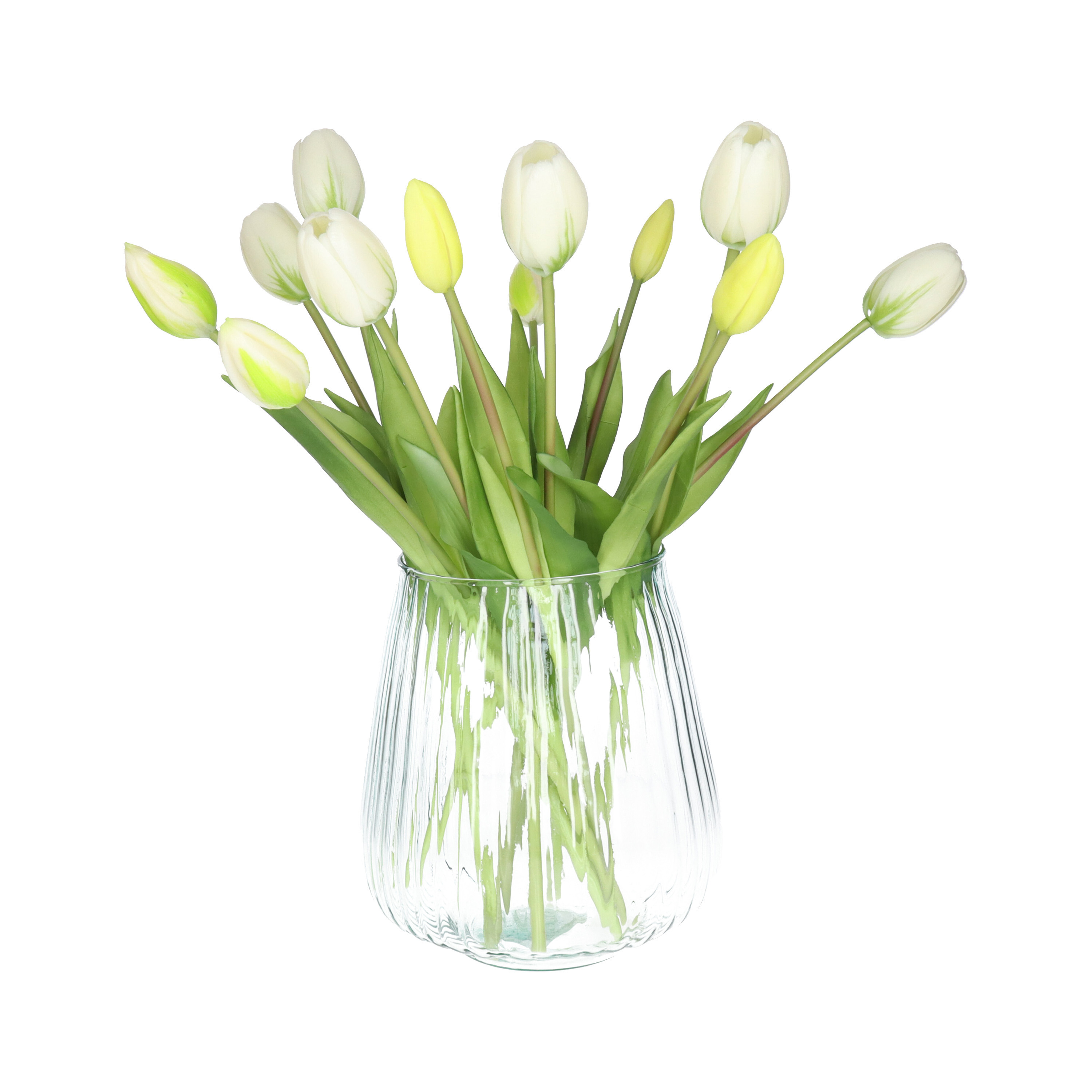 Bellatio Design Kunst tulpen boeket - 12x stuks - wit - 40 cm -