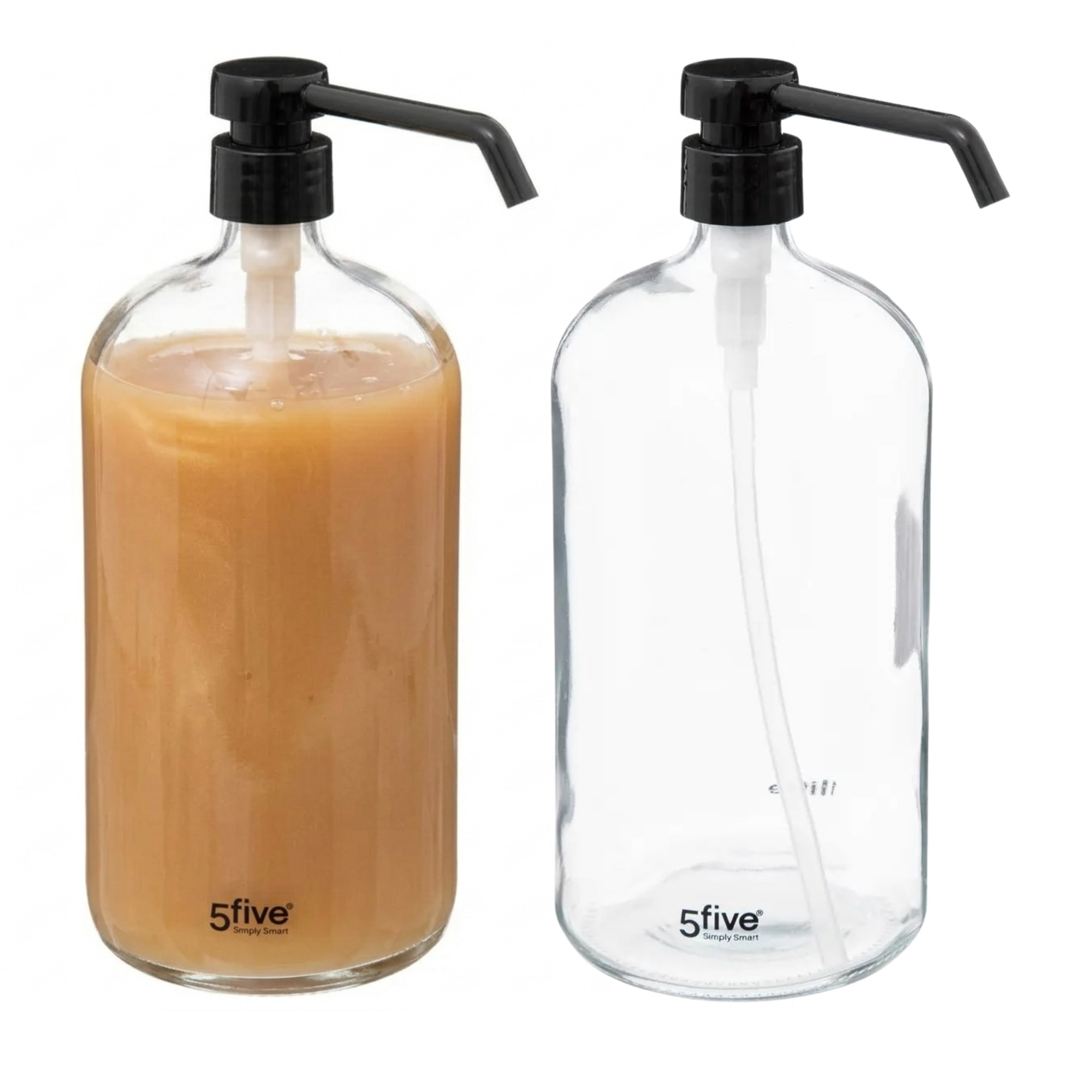5Five Zeeppompje / dispenser - 2x - glas - transparant - 900 ml - navulbaar - badkamer - keuken