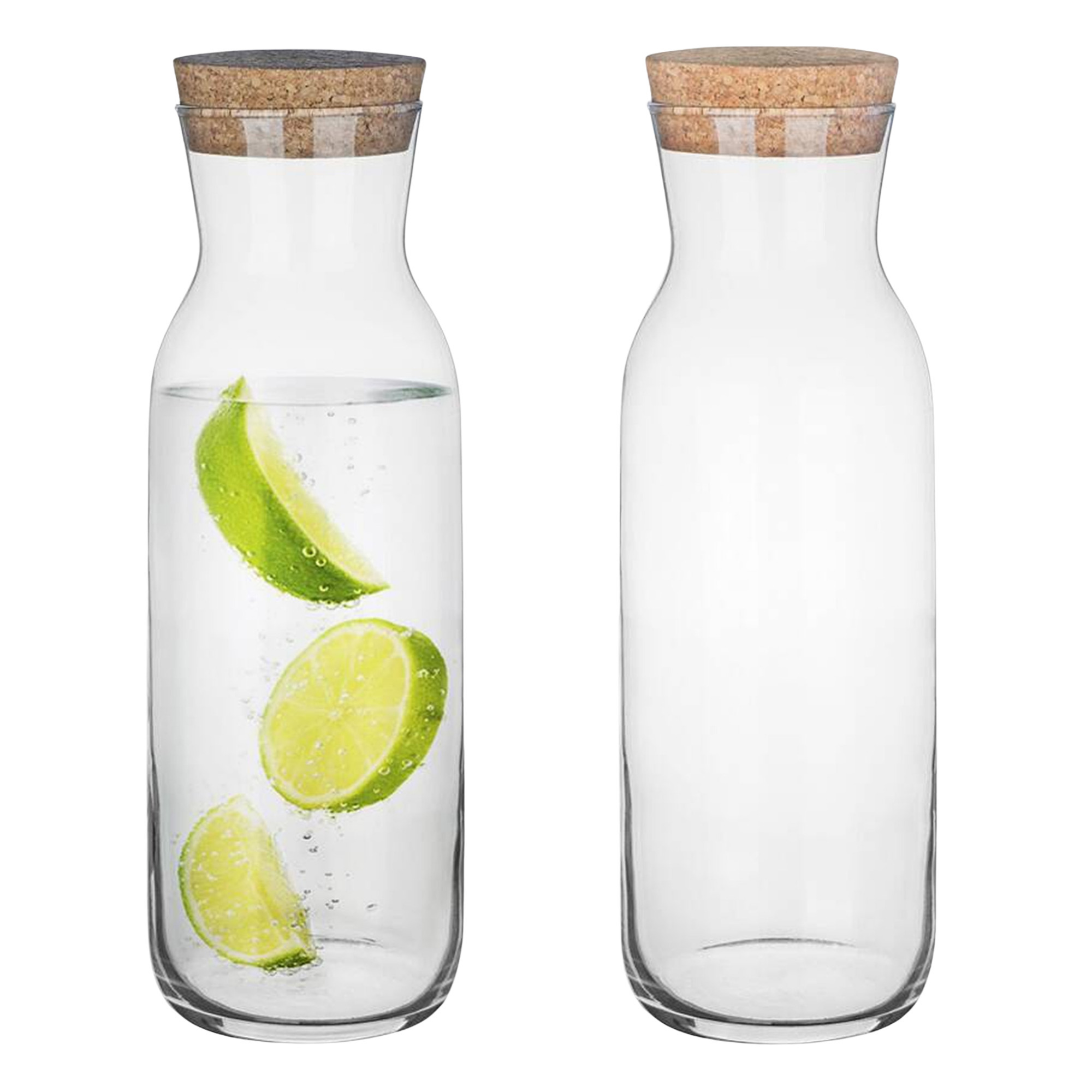 Secret de Gourmet Waterkan Karaf - 2x - met kurk dop - 1 Liter - glas - water - schenkkan