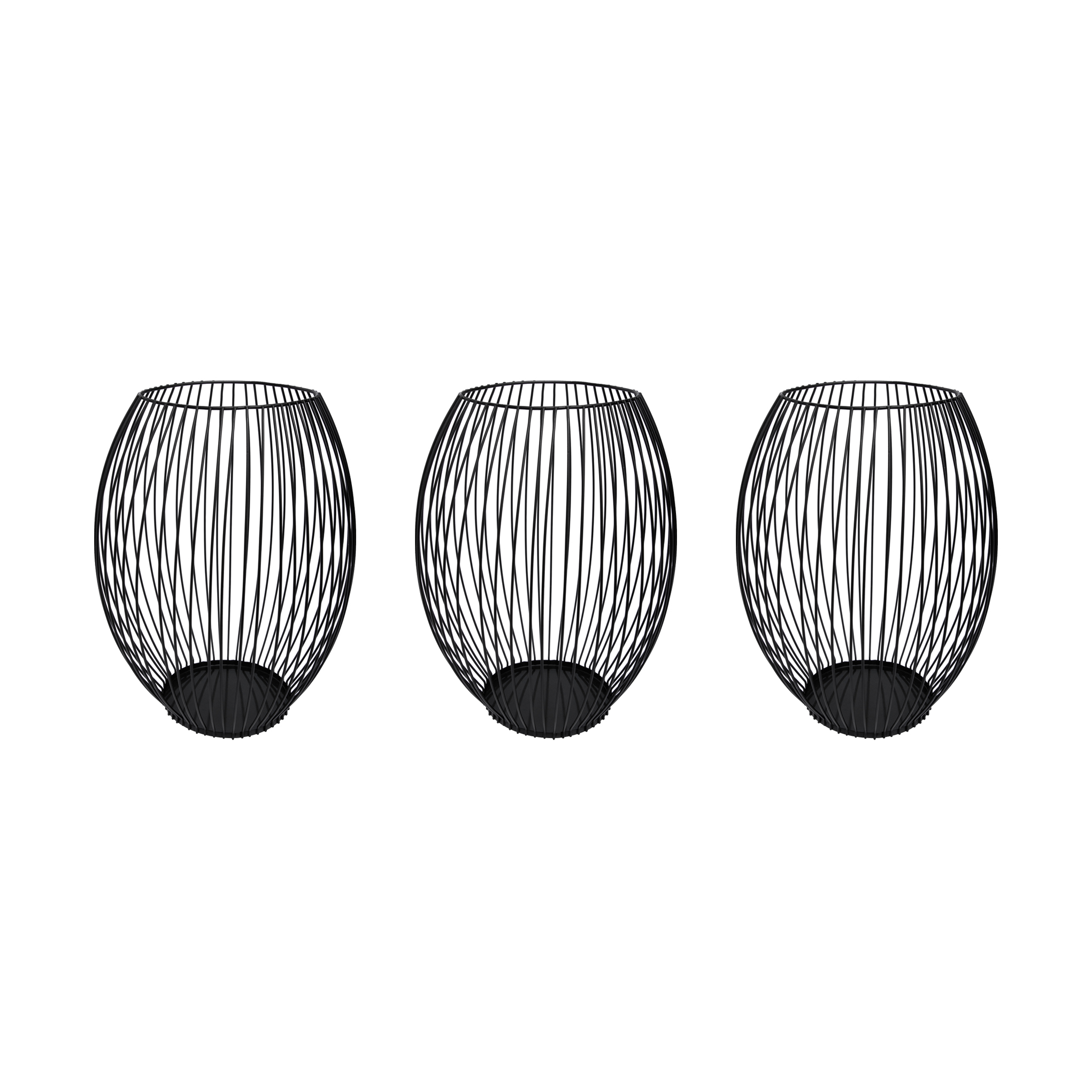 QUVIO Kaarsenhouder met frame - ø9x15 cm - Rond - Metaal - Zwart - Set van 3