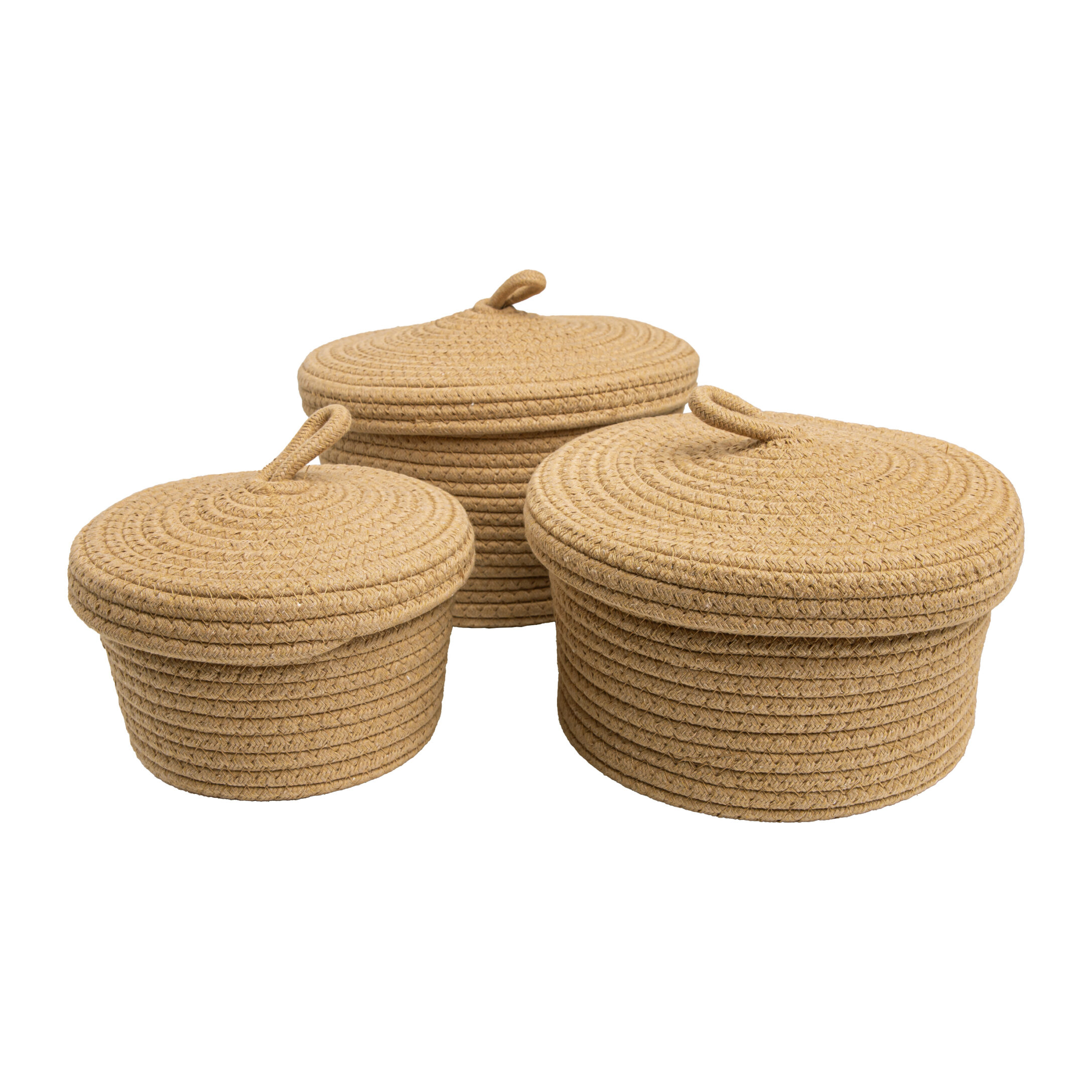 QUVIO Opbergmanden - Met deksel - Katoen - Bruin - Set van 3