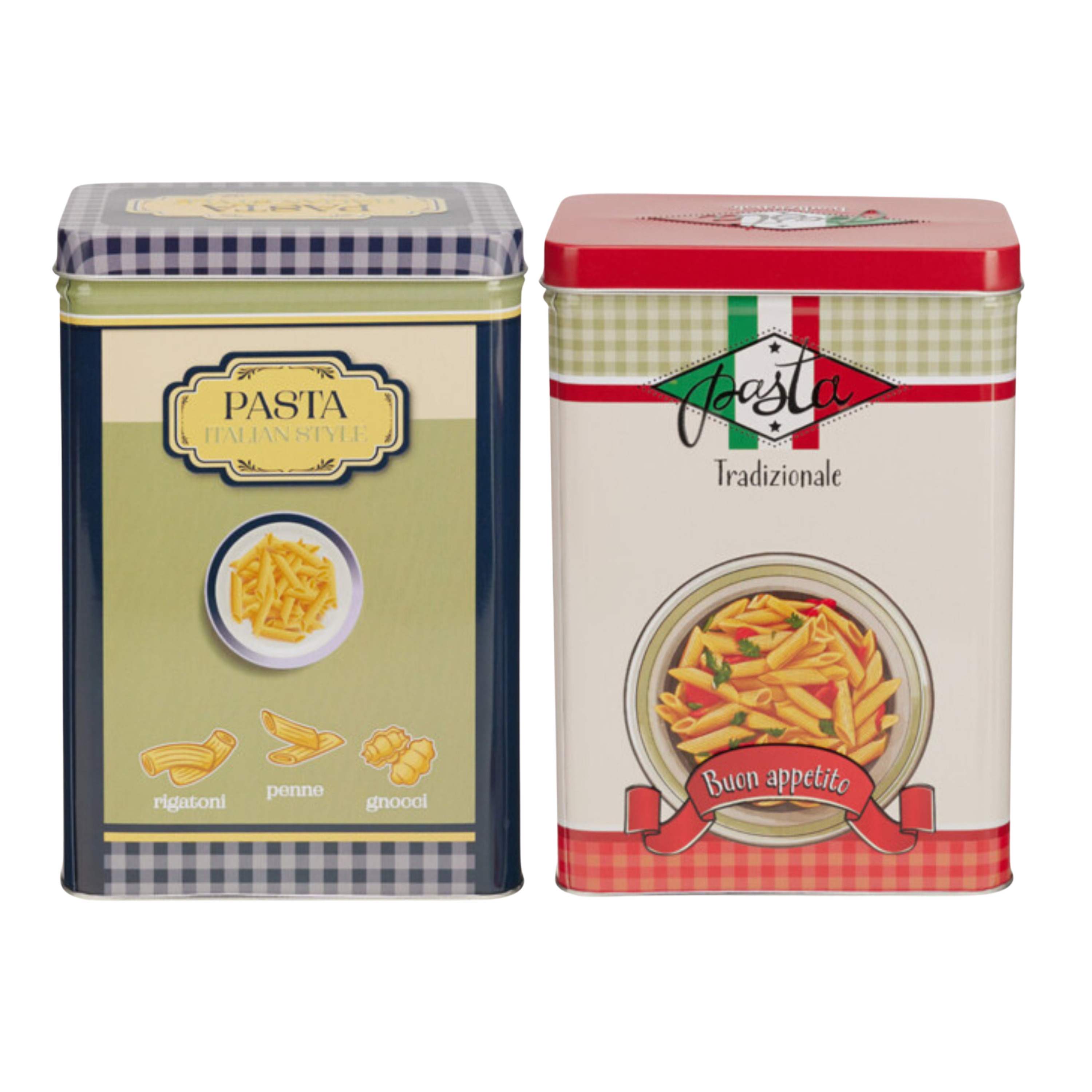 Pasta / spaghetti bewaarblik Nostagia set - blauw - metaal - Italiaans - 13 x 9 x 18 cm