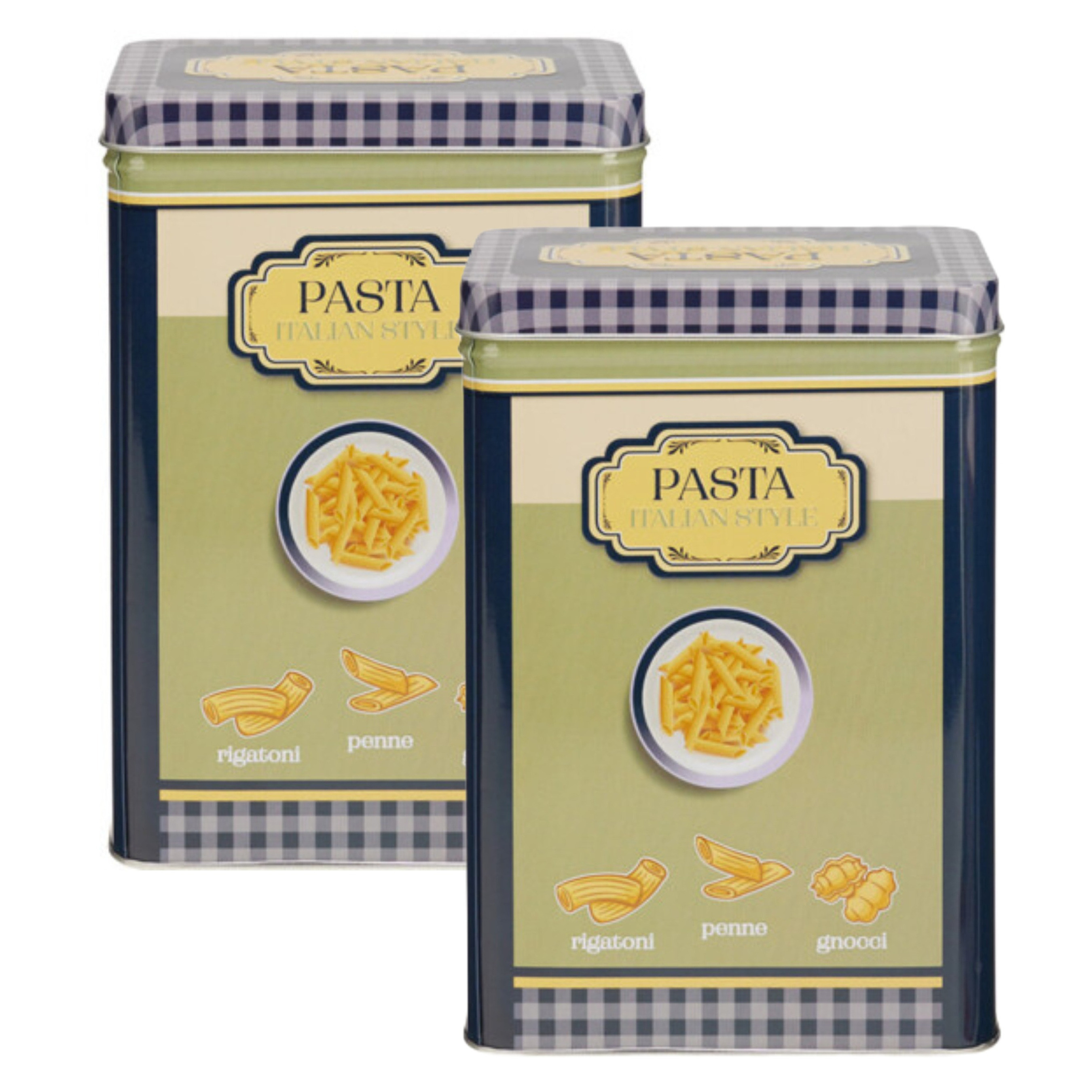 Pasta / spaghetti bewaarblik Nostagia - 2x - blauw - metaal - Italiaans - 13 x 9 x 18 cm