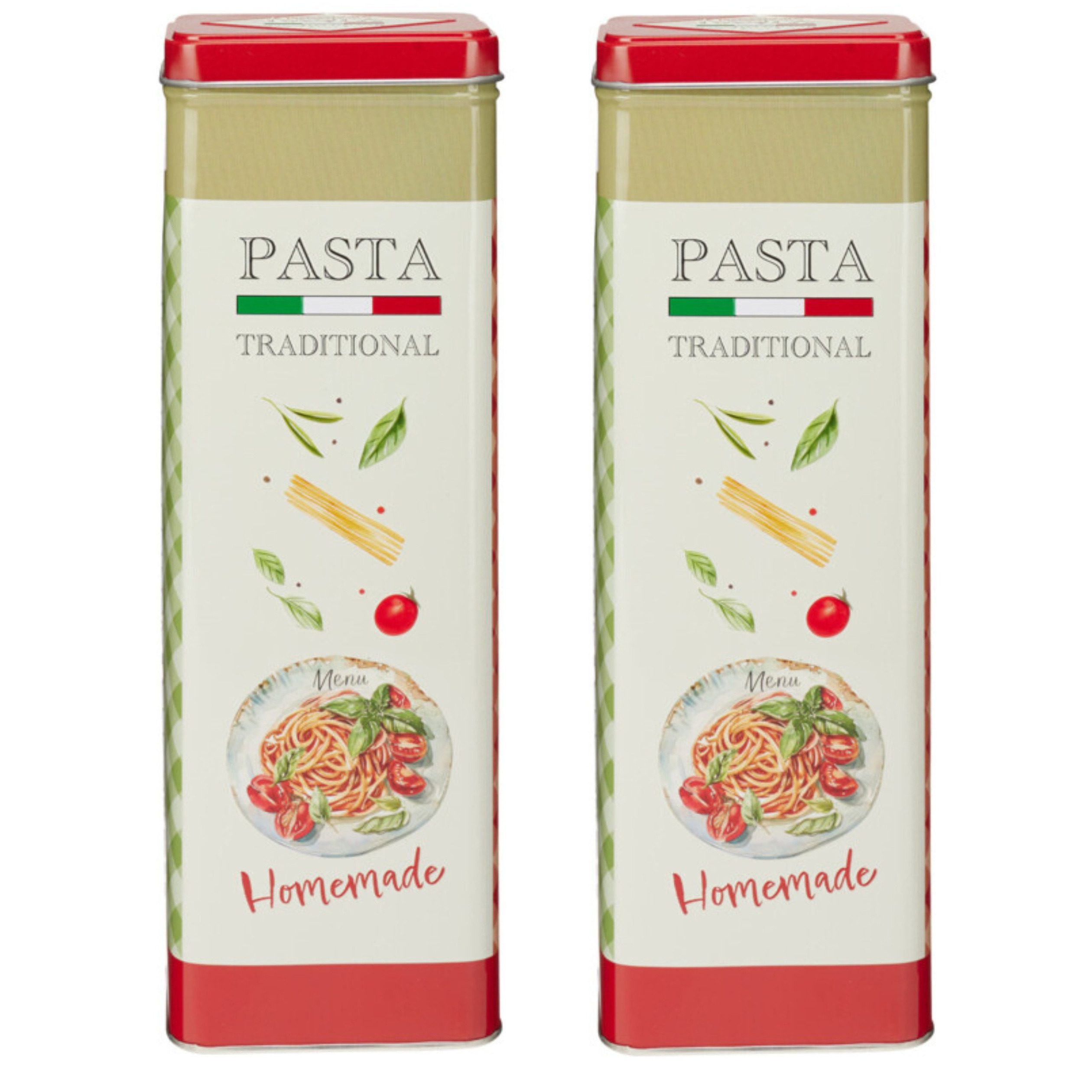 Pasta / spaghetti bewaarblik Nostagia - 2x - rood - metaal - Italiaans - 10 x 8 x 20 cm