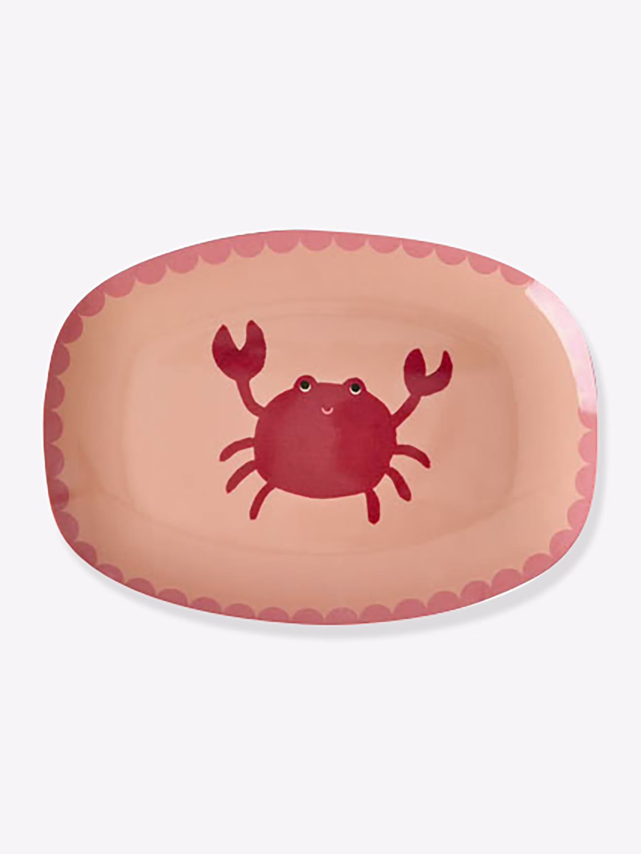 Kleine rechthoekige melamine bord met krab rice print koraal