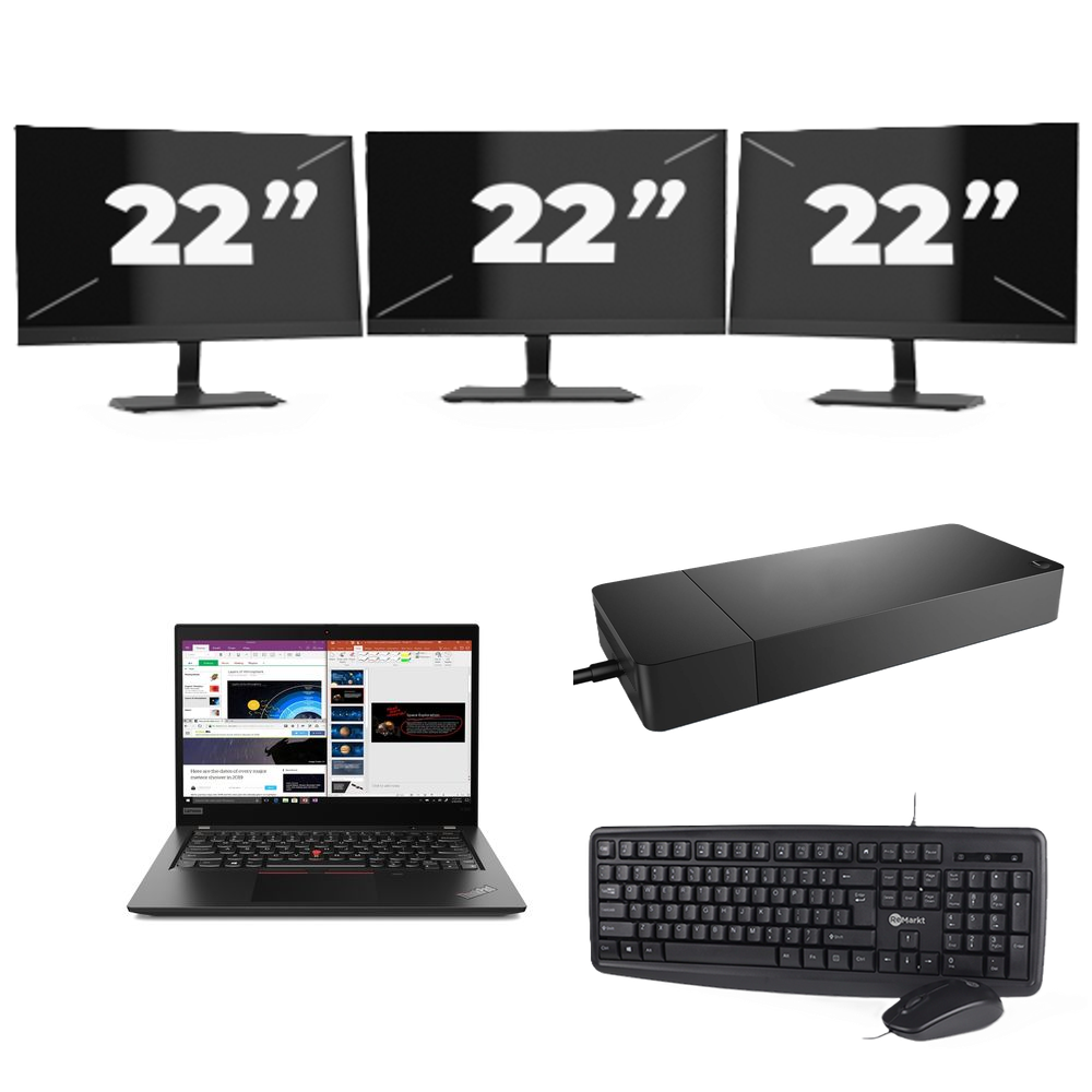 Lenovo ThinkPad X395 - AMD Ryzen 7 PRO 3700U - 13 inch - 16GB RAM - 256GB SSD - Windows 11 Home + 3x 22 inch Monitor