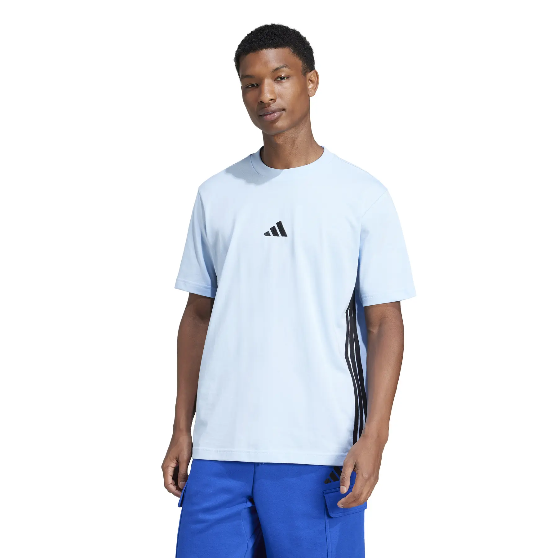Adidas Essentials 3-Stripes Single Jersey T-Shirt Heren Blauw - Maat XXL - Kleur: LichtblauwZwart | Soccerfanshop
