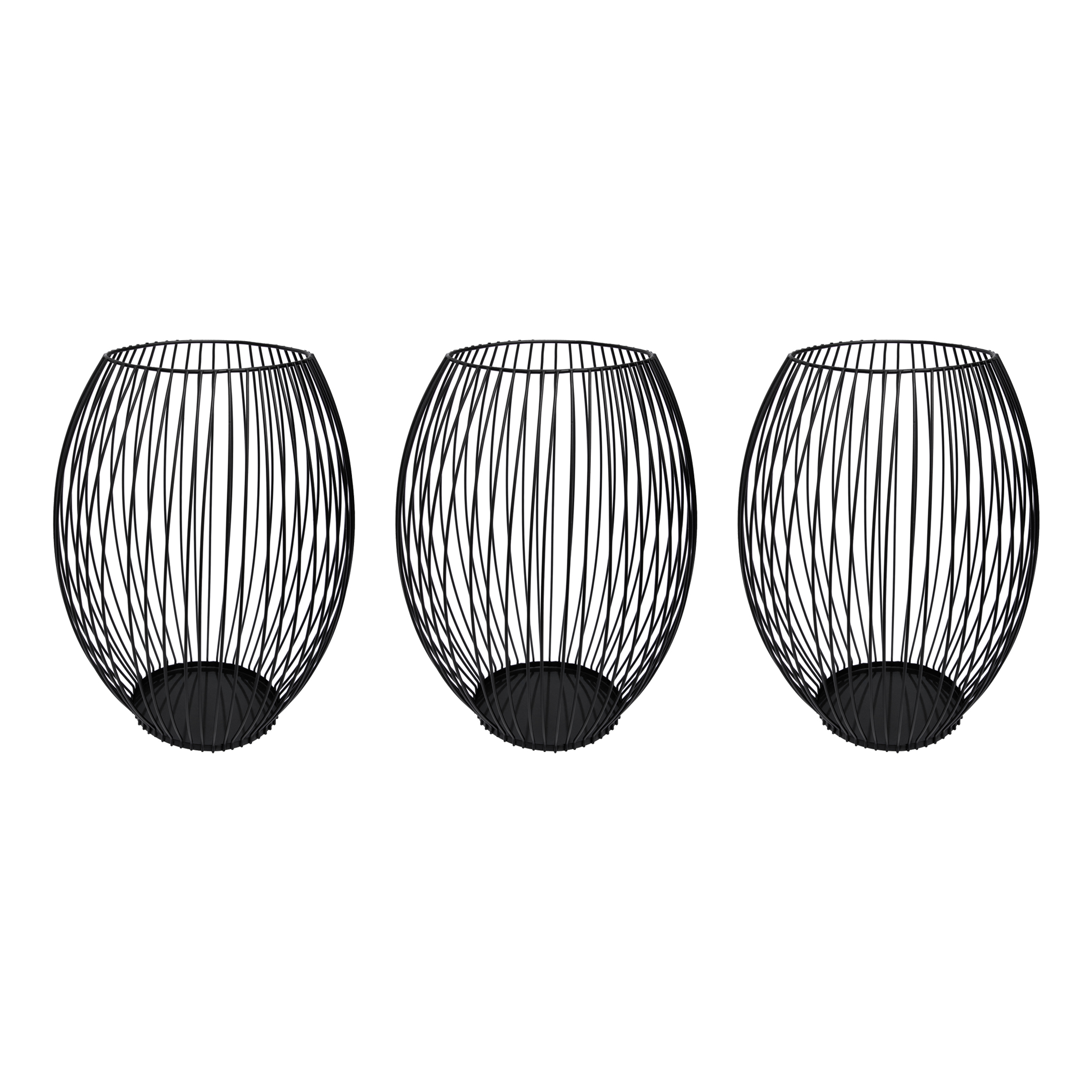 QUVIO Kaarsenhouder met frame - ø9x21 cm - Rond - Metaal - Zwart - set van 3