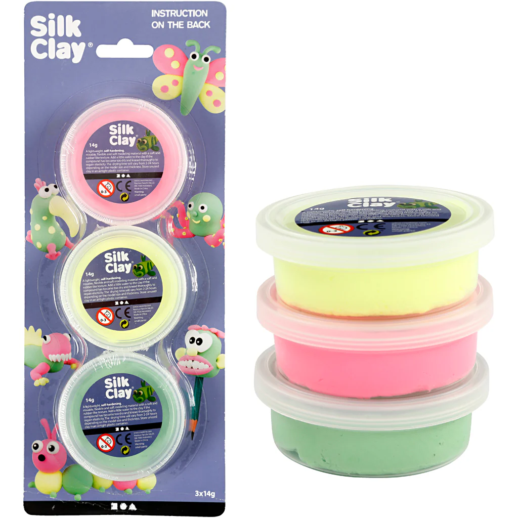Silk Clay ®, lichtgroen, neon roze, neon geel, 3x14 gr/ 1 doos