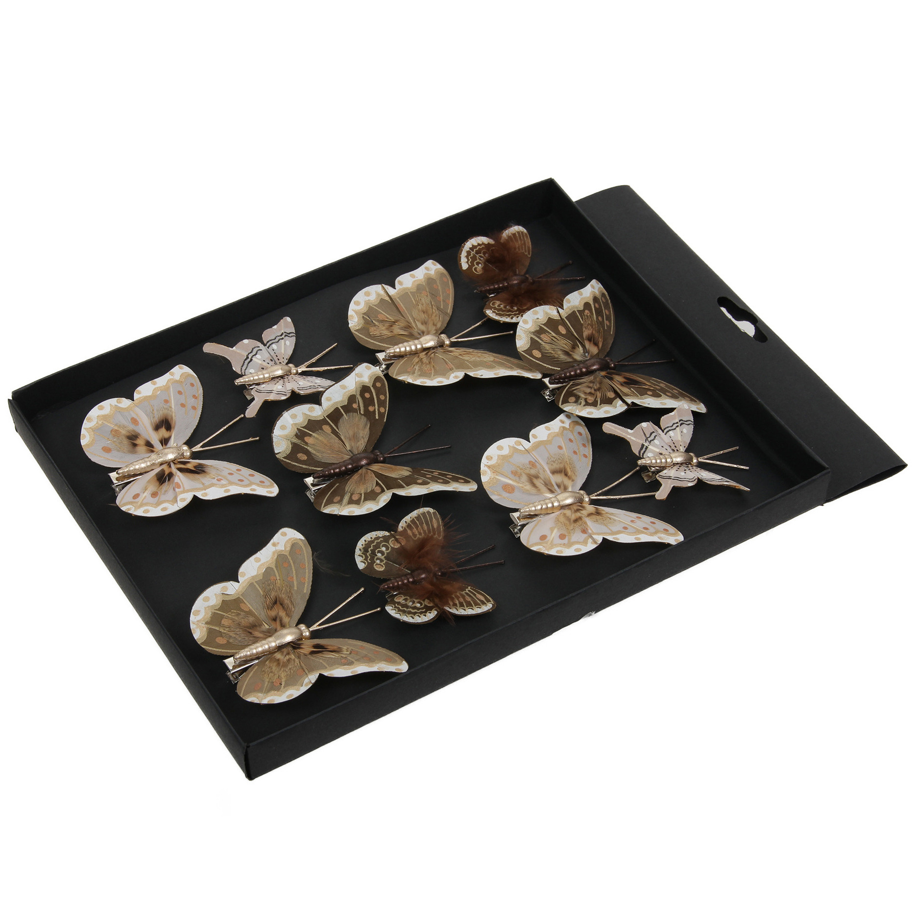 Othmar Decorations kerstboom vlinders - 10x - creme/bruin- 5-8cm