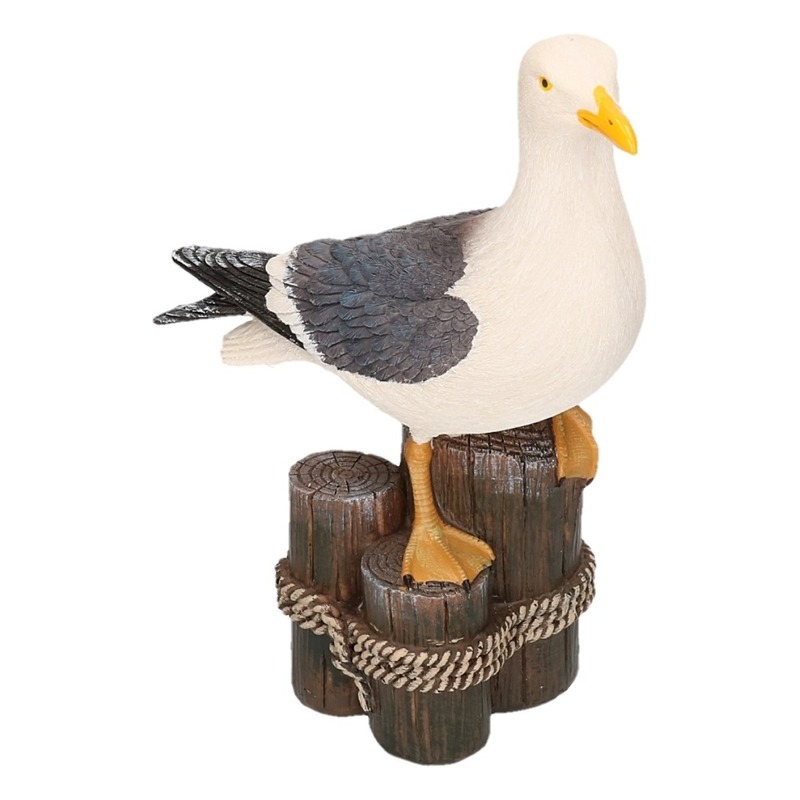 Decoratiebeeld meeuw op steigerpalen - 23 cm - polystone
