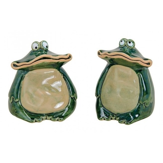 Beeld kikker - 1x - keramiek - 12 cm - tuindecoratie beeldje