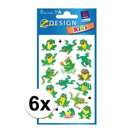 Kikker dieren stickers - 6x vellen van 12 x 7.5 cm - hobby stickers