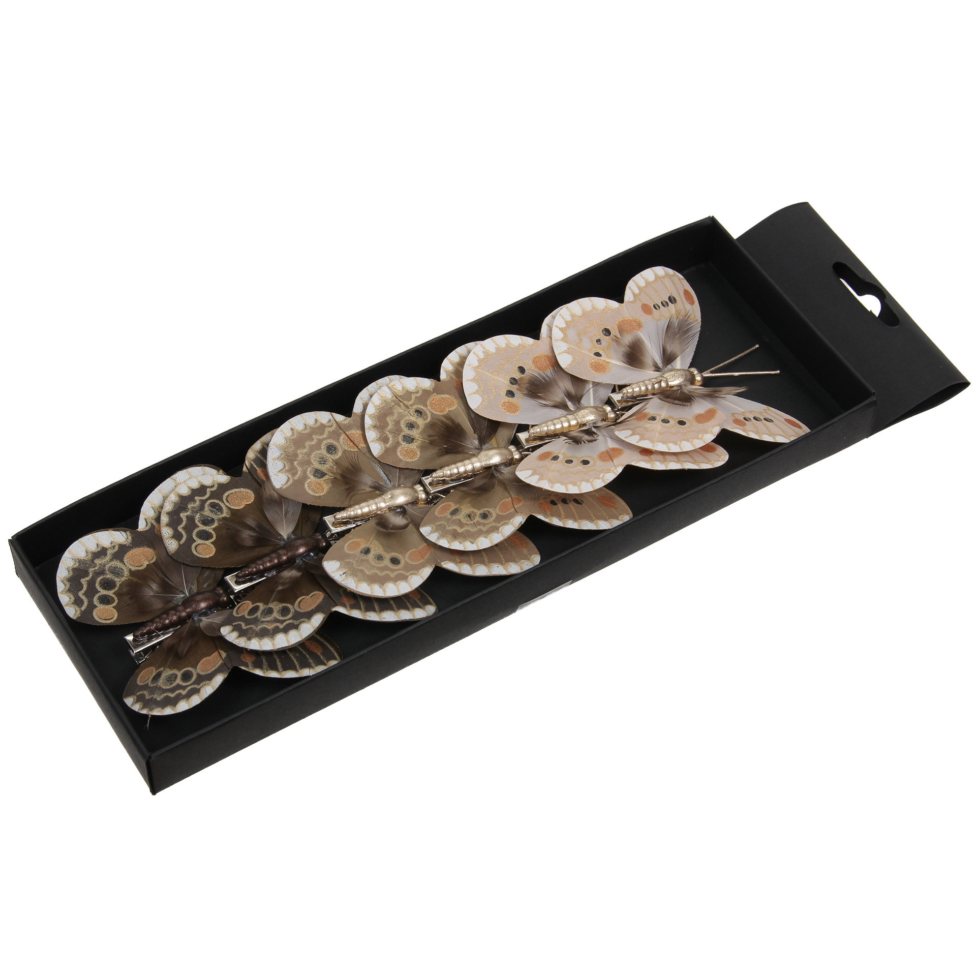 Othmar Decorations kerstboom vlinders - 6x- bruin - 8 cm