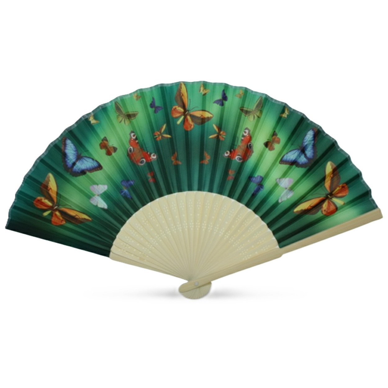 Spaanse hand of deco waaier met vlinderprint - 38 cm