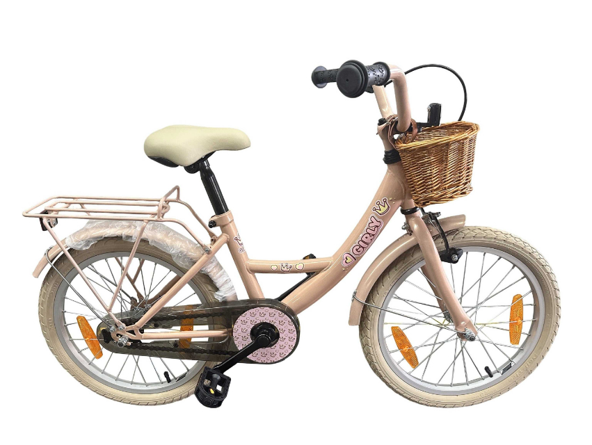Bikefun Kinderfiets girly 18 inch - met mandje en remnaaf - roze