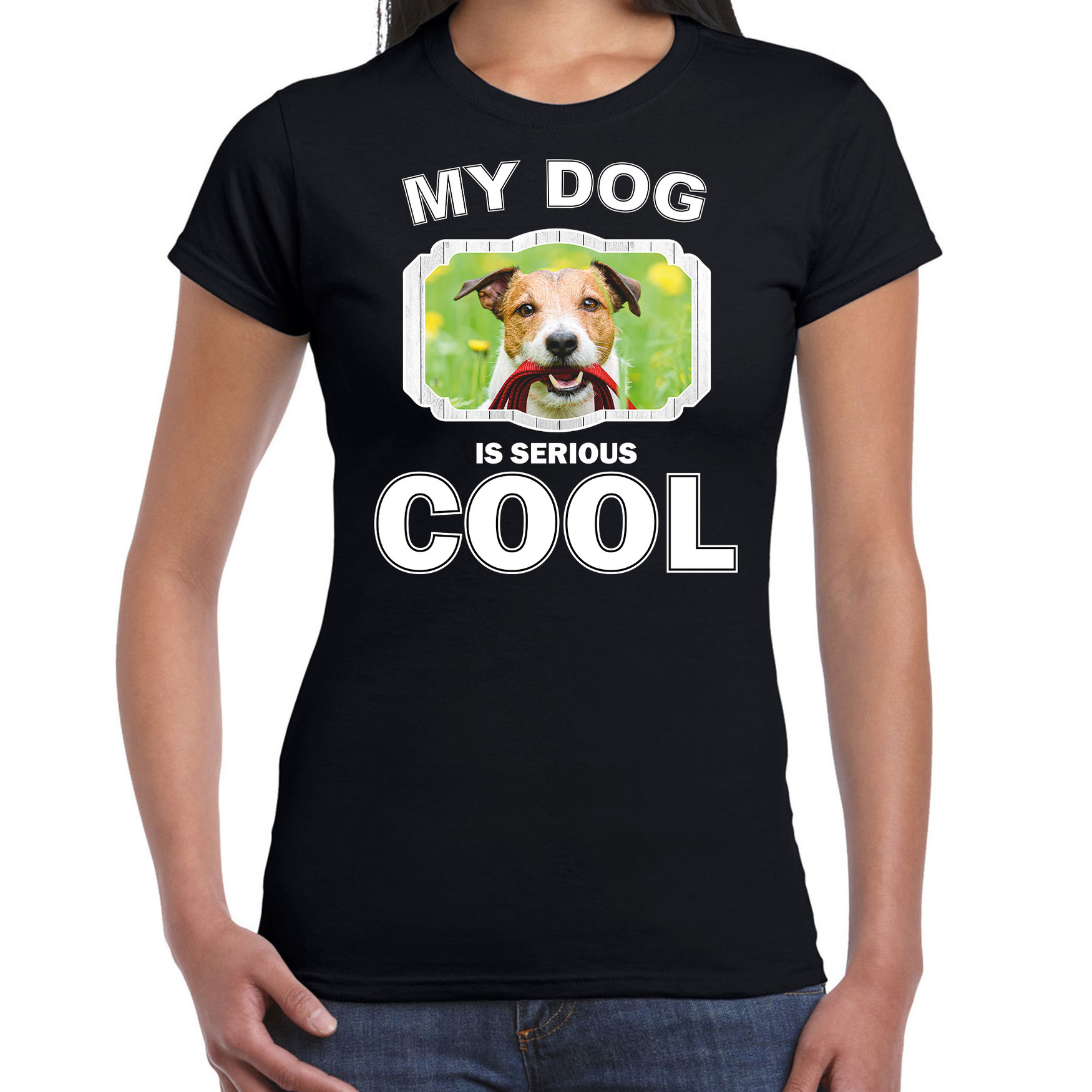 Honden liefhebber shirt Jack russel my dog is serious cool zwart voor dames