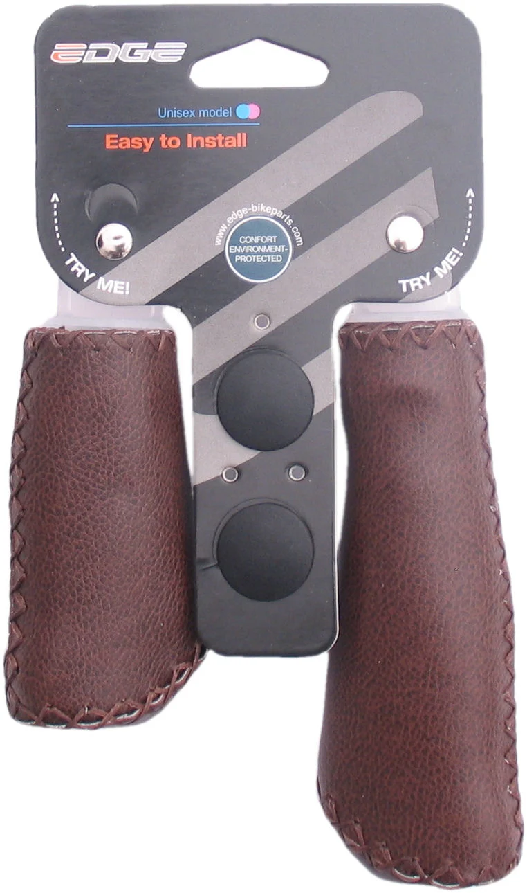 Edge De leather grip - ergonomisch gevormde handvatset - echt leder - 135mm links / 92mm rechts - mat donkerbruin