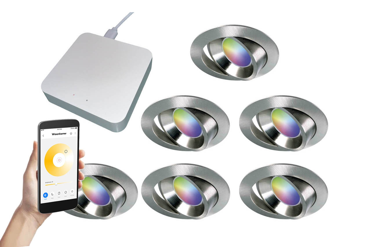 Starterset Smartverlichting : 6x Kleuren inbouw spots met Bridge