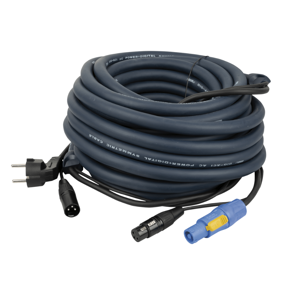 DAP Schuko en XLR male naar Powercon en XLR female kabel 15m