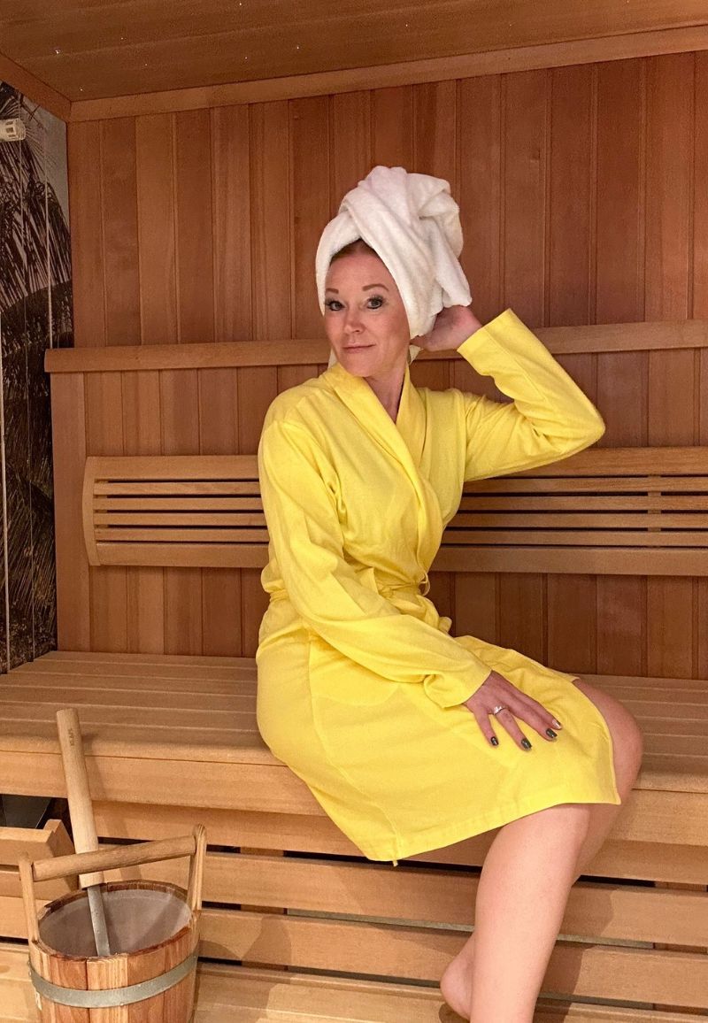 Dunne katoenen damesbadjas geel-XL (48/50)