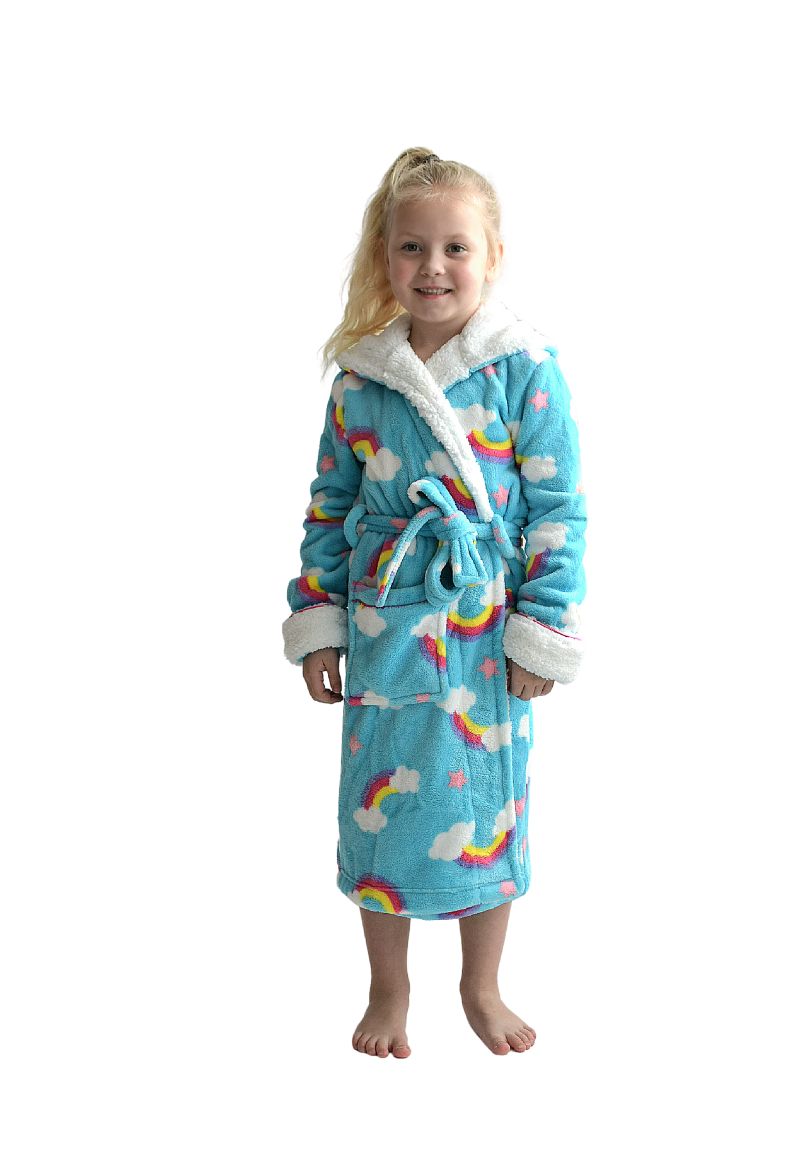 Kinderbadjas regenboog met capuchon - luxe fleece-152